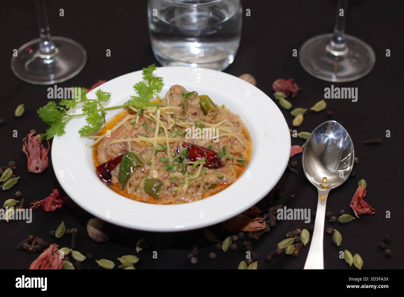 La foto qui mostra più erbe e spezie che vanno alla realizzazione di una tradizionale salsa indiana piccante. Foto Stock