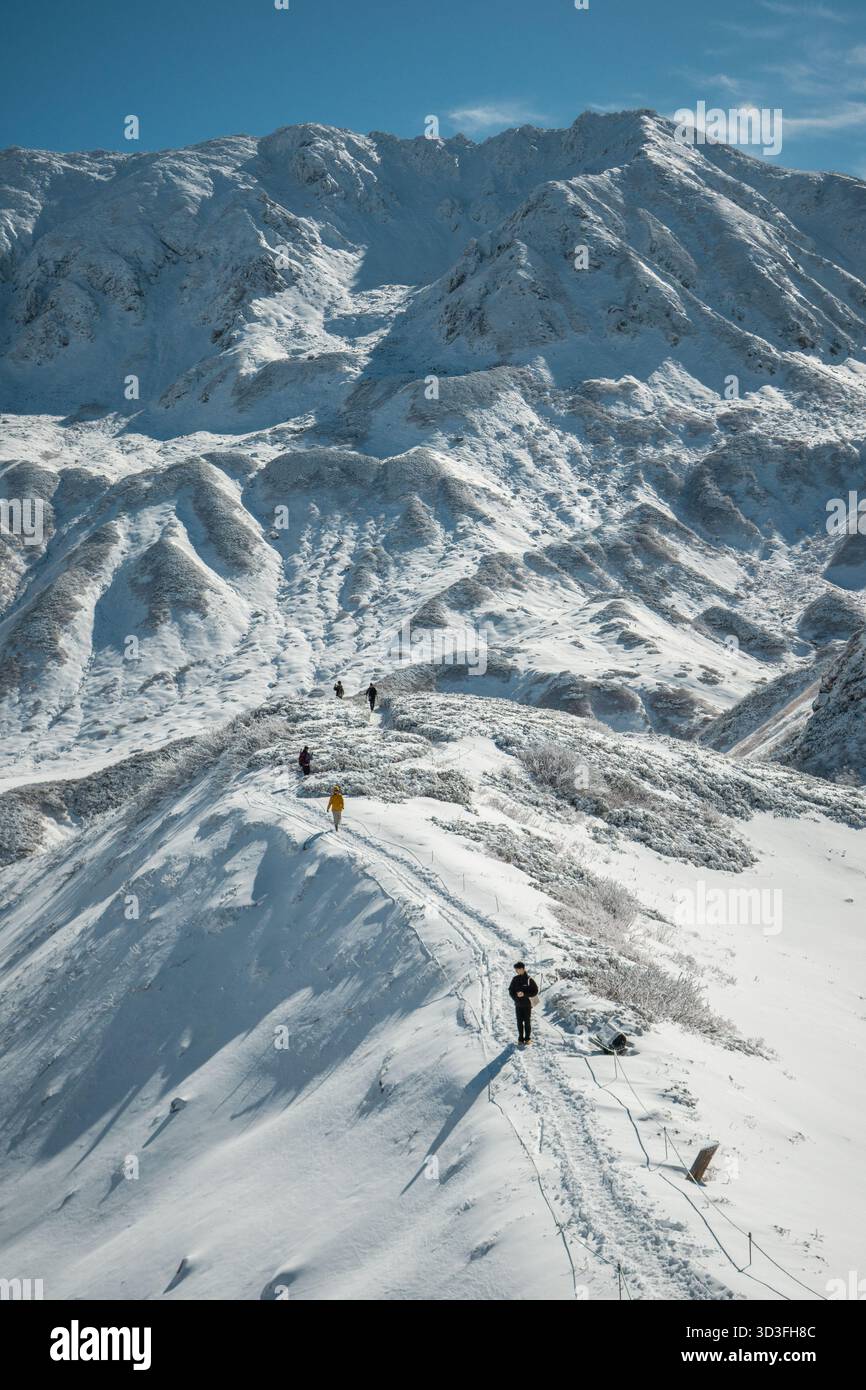 Murodo (室堂 Murodō?) è il punto più alto lungo il percorso alpino Tateyama Kurobe, che offre vedute delle Alpi giapponesi, viste in inverno con la neve Foto Stock