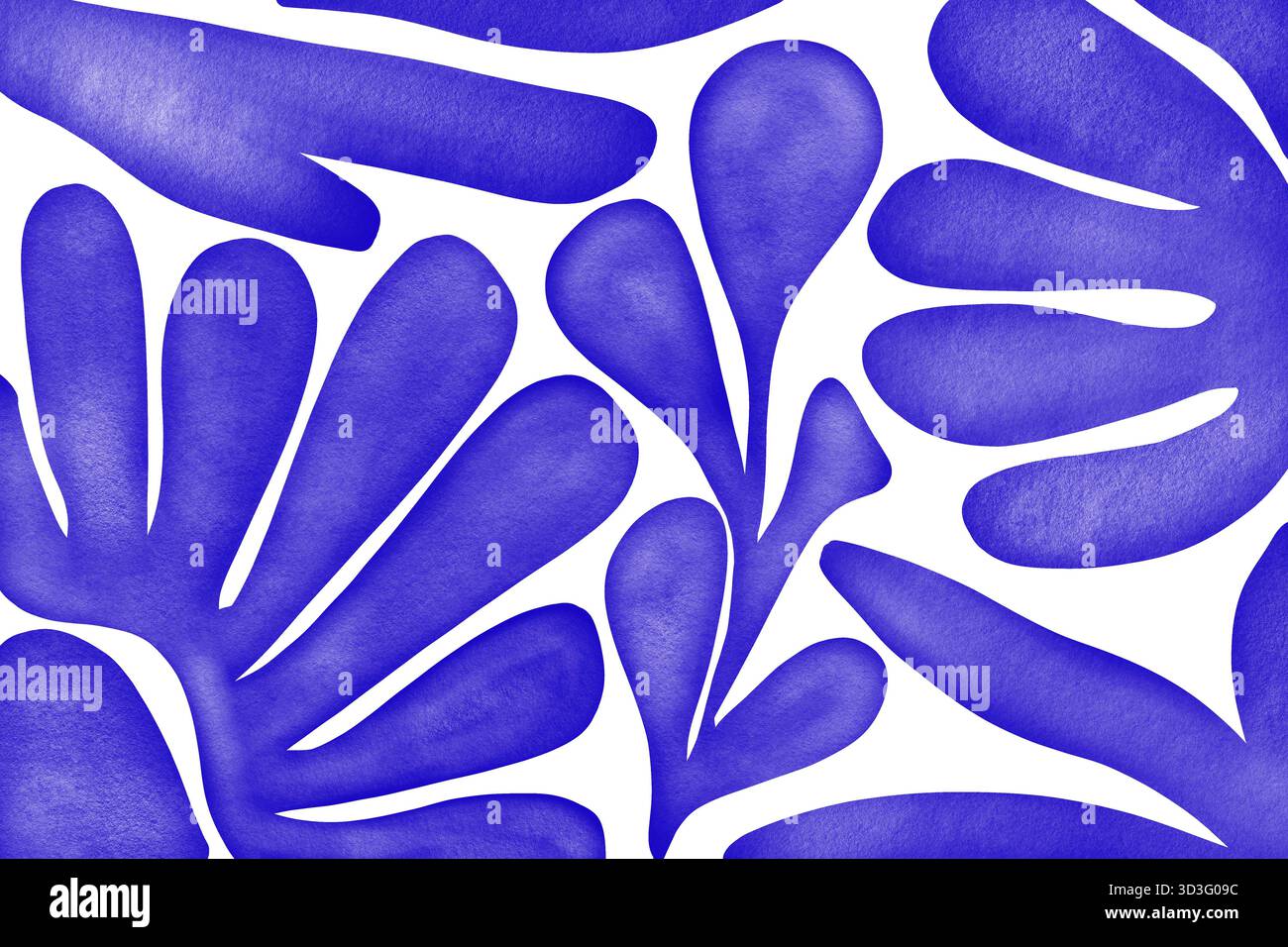 Illustrazione con un motivo nautico con forme organiche in blu su uno sfondo bianco nitido. Il design evoca un senso del mare con un fresco, Foto Stock