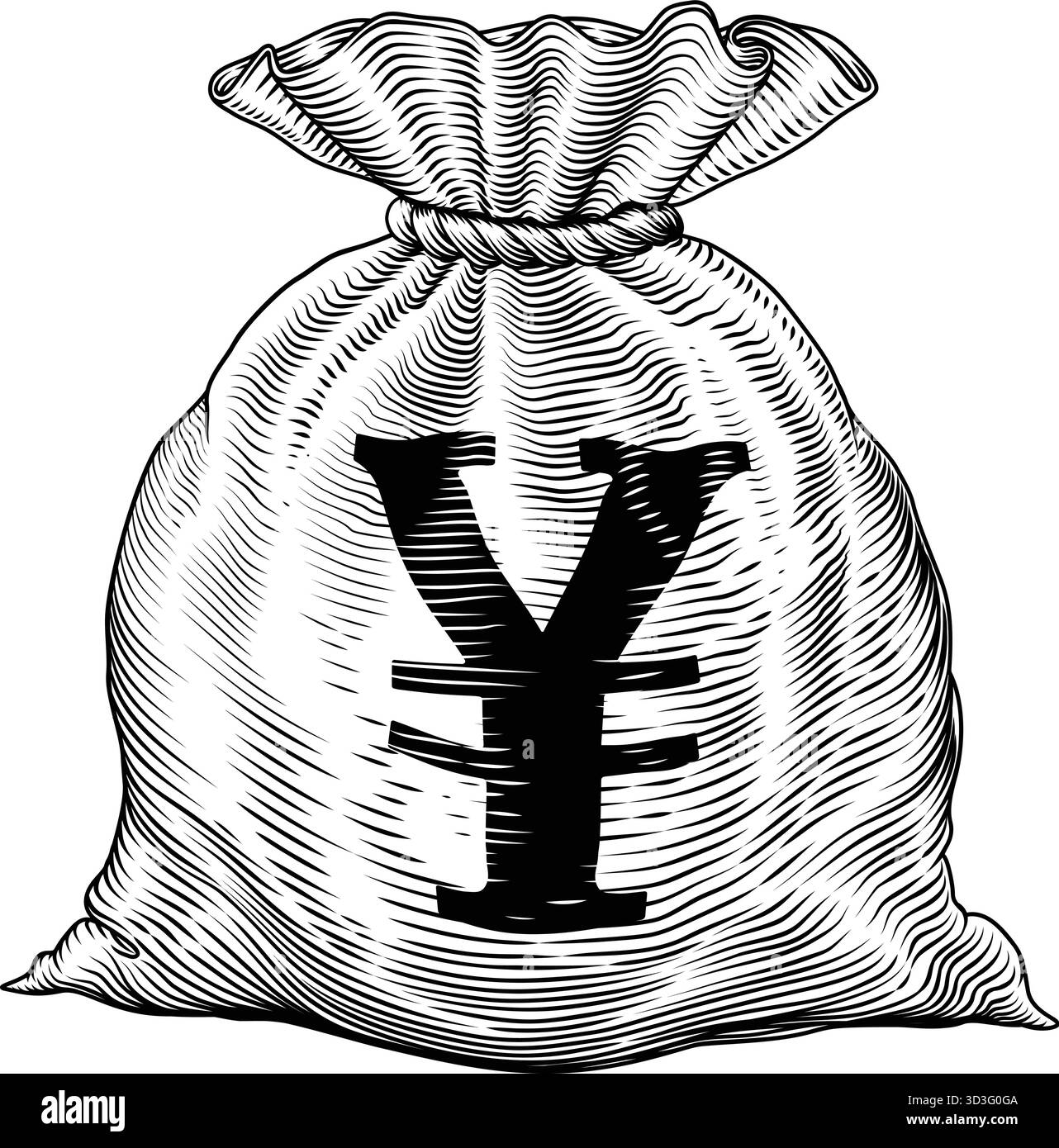 Borsa a sacco Money Yen Yuan Cash stile vintage con taglio a legno Illustrazione Vettoriale