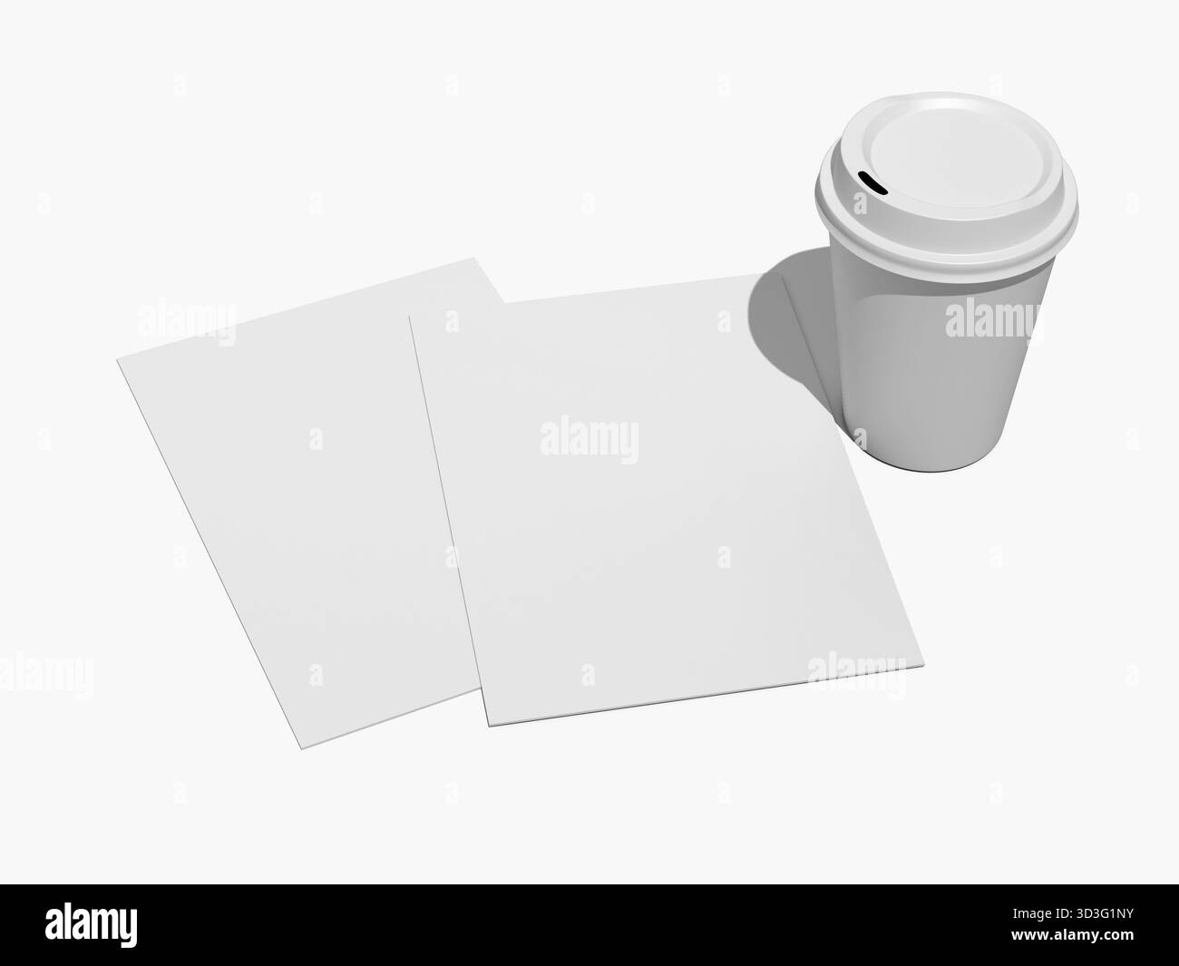 Menu del caffè, set di mockup con brochure scure e chiare e tazza monouso Foto Stock