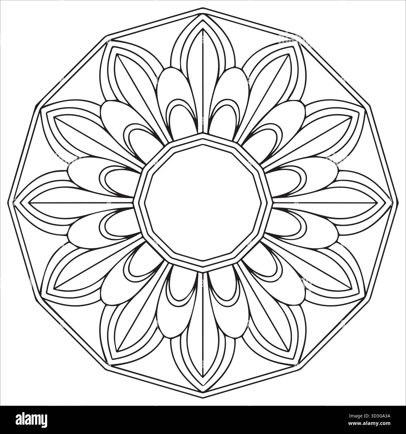 Elegante pagina da colorare Mandala ottagonale per rilassamento e sollievo dallo stress Illustrazione Vettoriale