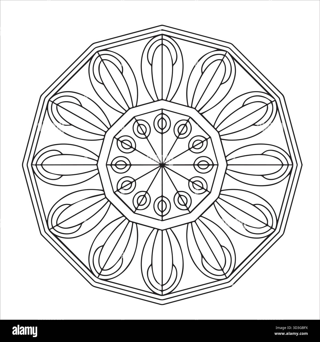 Elegante Mandala ottagonale da colorare pagina per relax e tranquillità Illustrazione Vettoriale