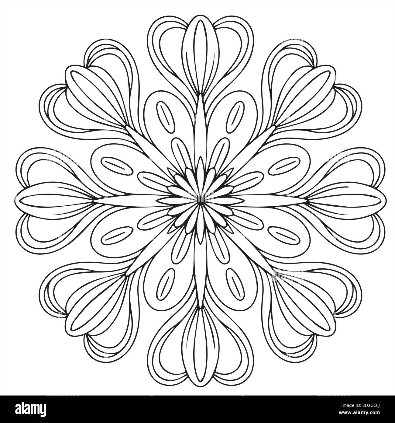 Elegante pagina da colorare Mandala floreale per rilassarsi e distendersi Illustrazione Vettoriale