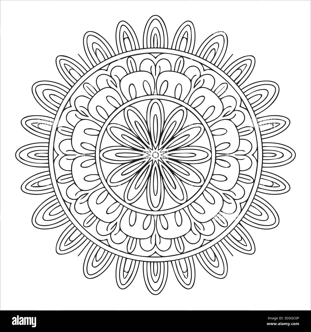 Pagina da colorare Mandala circolare ornata per rilassamento e mentalità Illustrazione Vettoriale