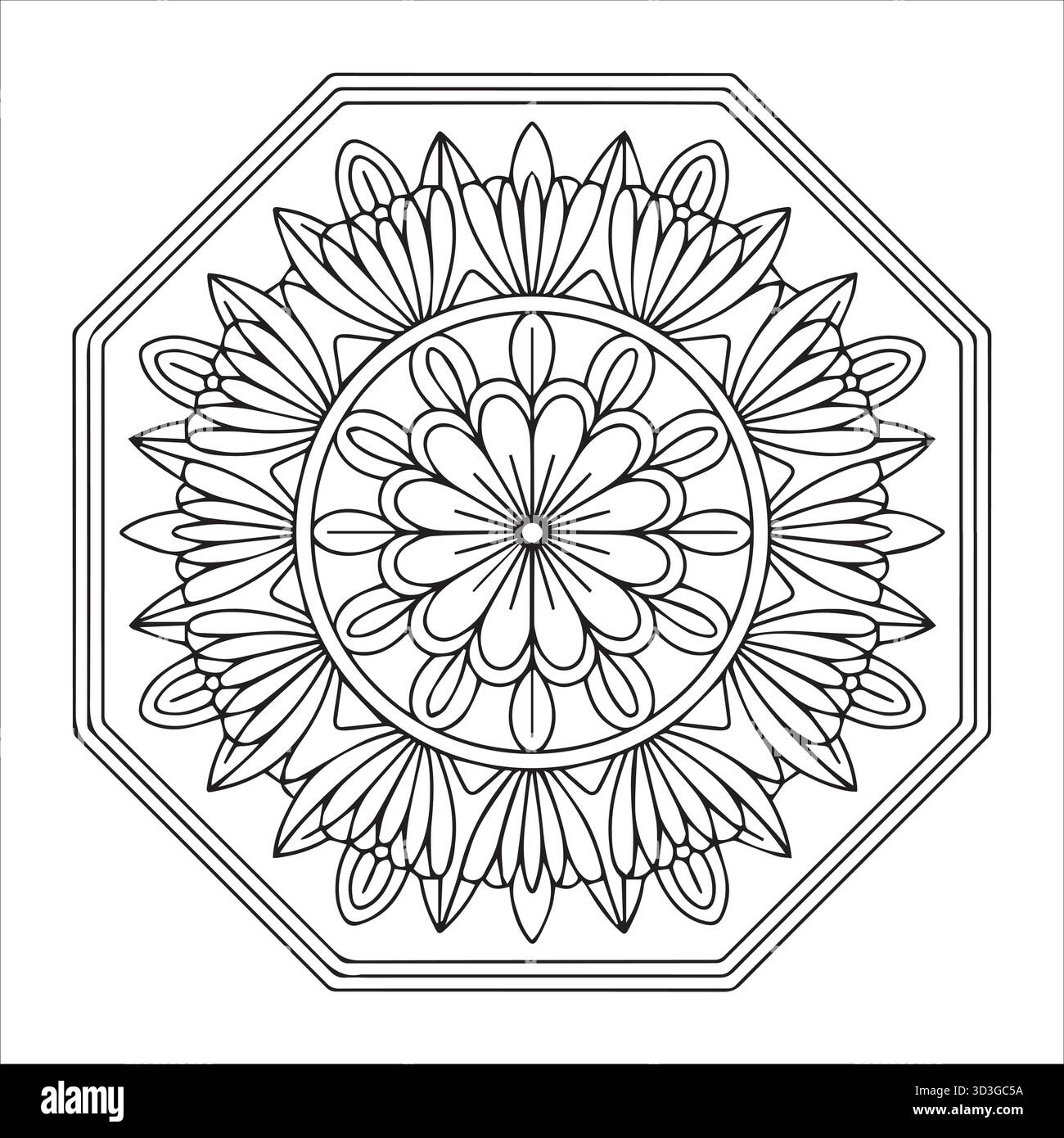 Elegante Mandala ottagonale da colorare pagina per relax e tranquillità Illustrazione Vettoriale