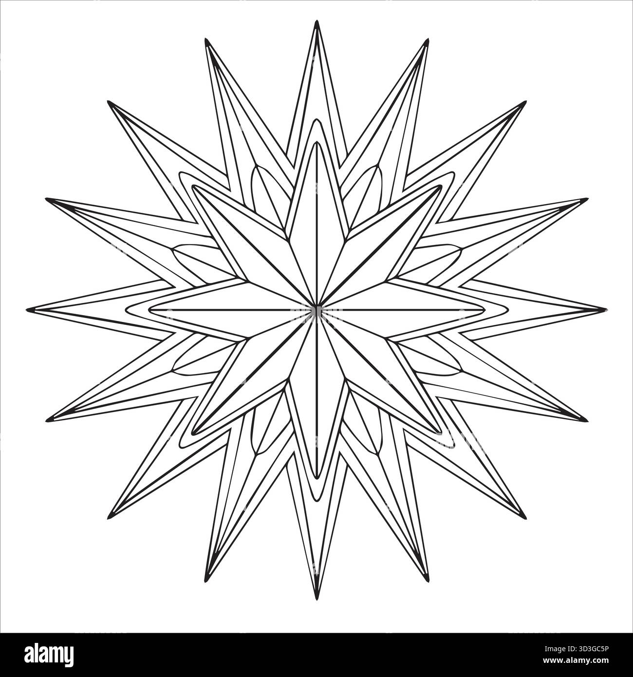 Pagina da colorare geometrica a forma di stella Mandala per rilassamento e mentalità Illustrazione Vettoriale