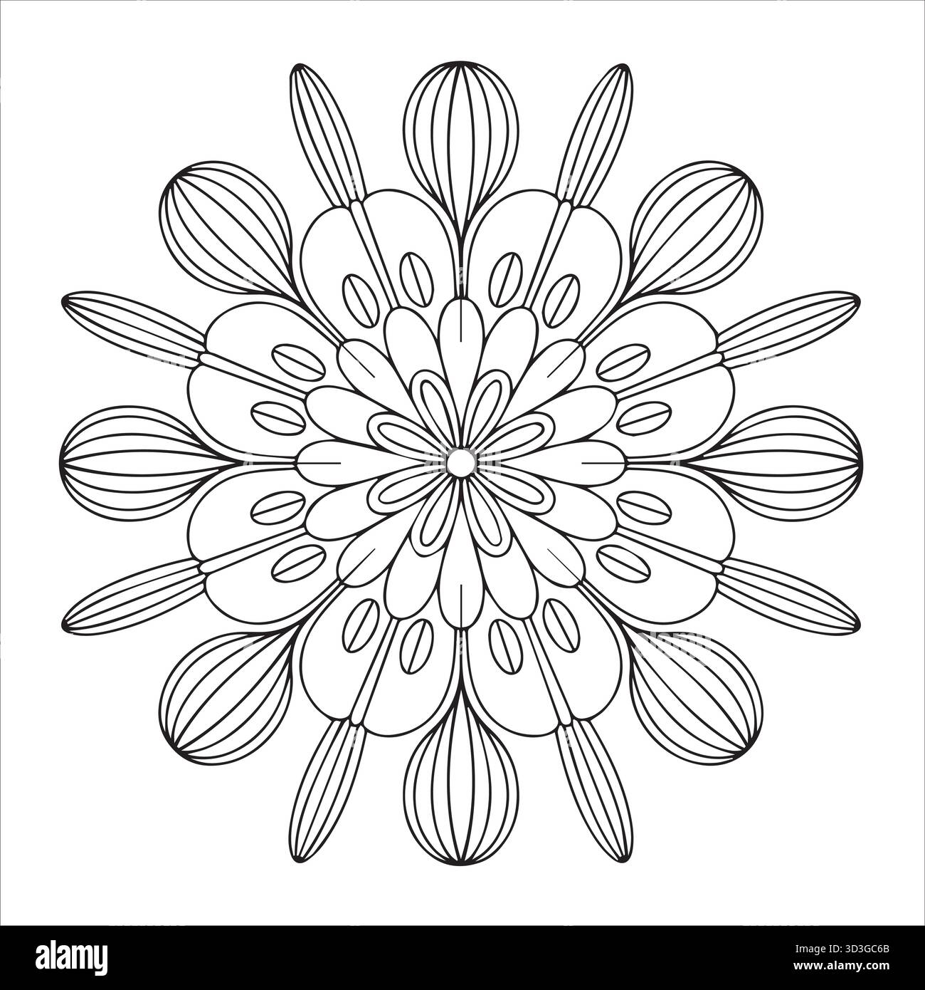 Splendida pagina da colorare Mandala floreale per rilassarsi e distendersi Illustrazione Vettoriale