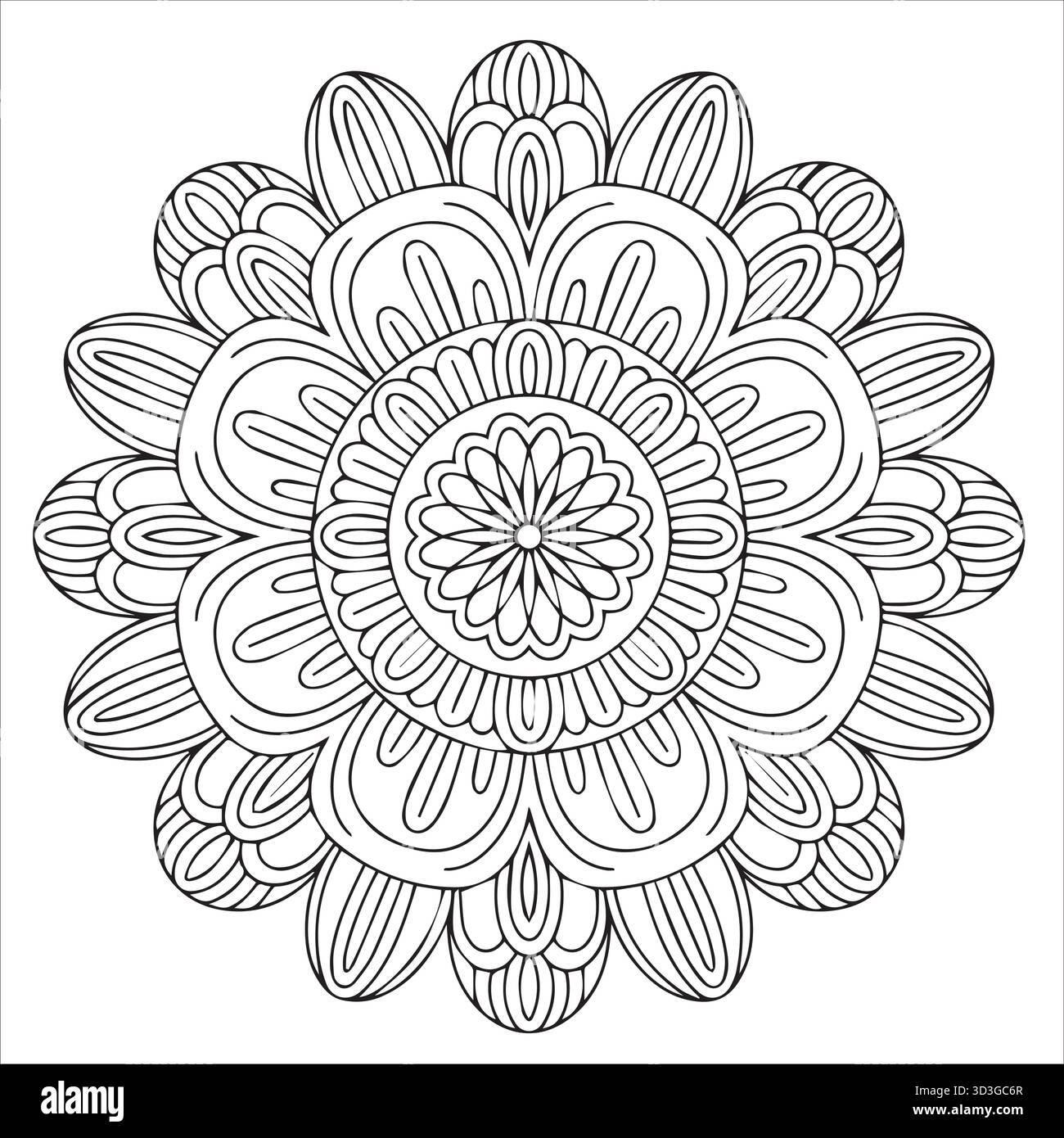 Intricata pagina da colorare Mandala floreale per relax e tranquillità Illustrazione Vettoriale