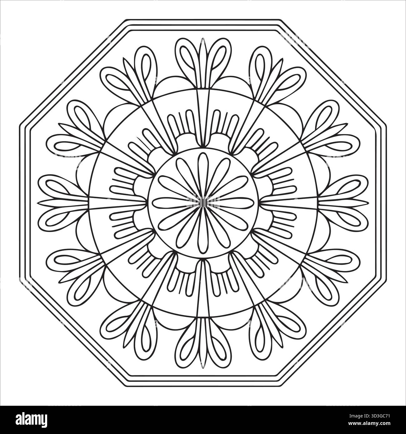 Elegante pagina da colorare Mandala ottagonale per rilassamento e sollievo dallo stress Illustrazione Vettoriale