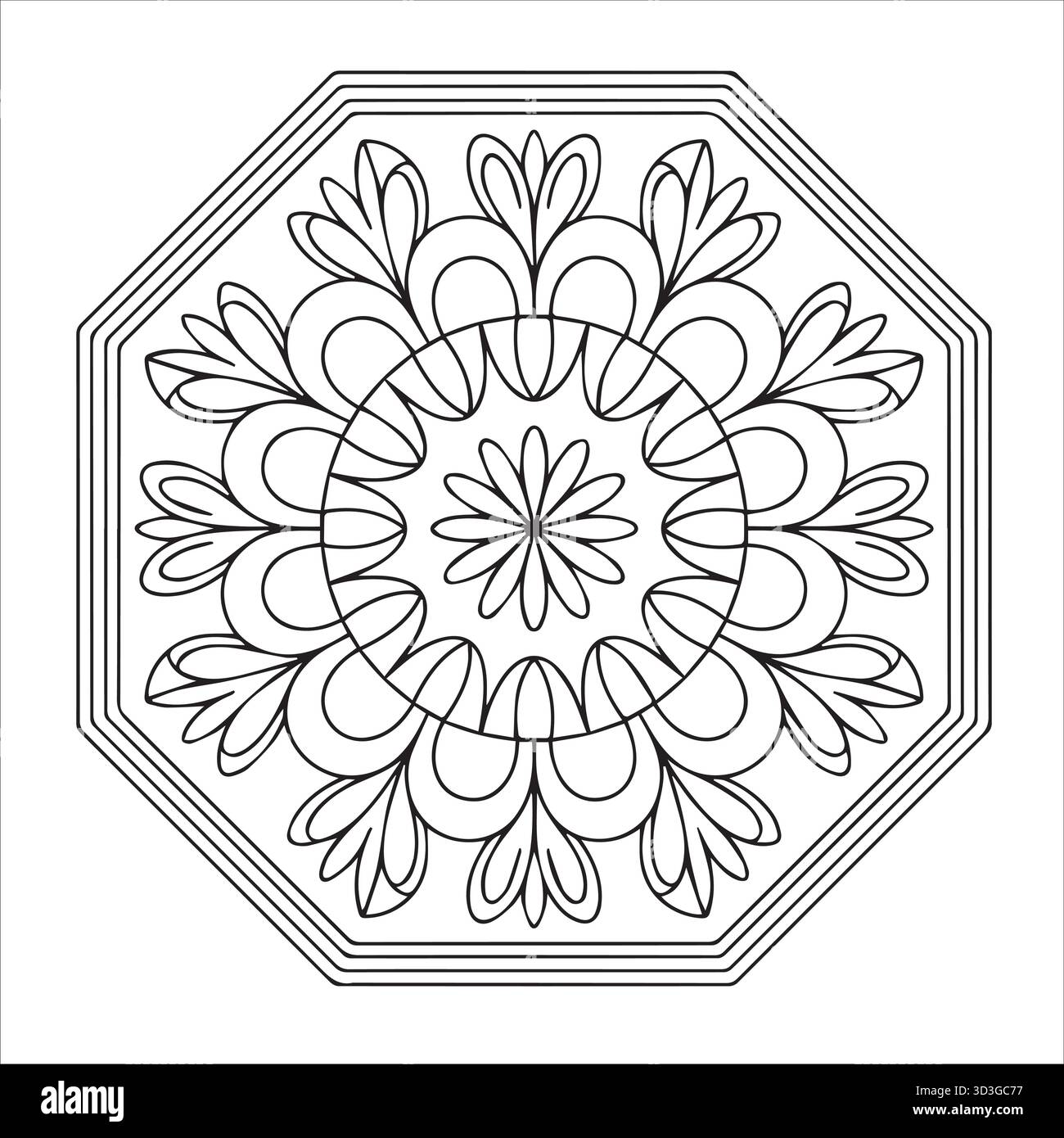 Pagina da colorare geometrica Ottagono Mandala per rilassamento e mentalità Illustrazione Vettoriale