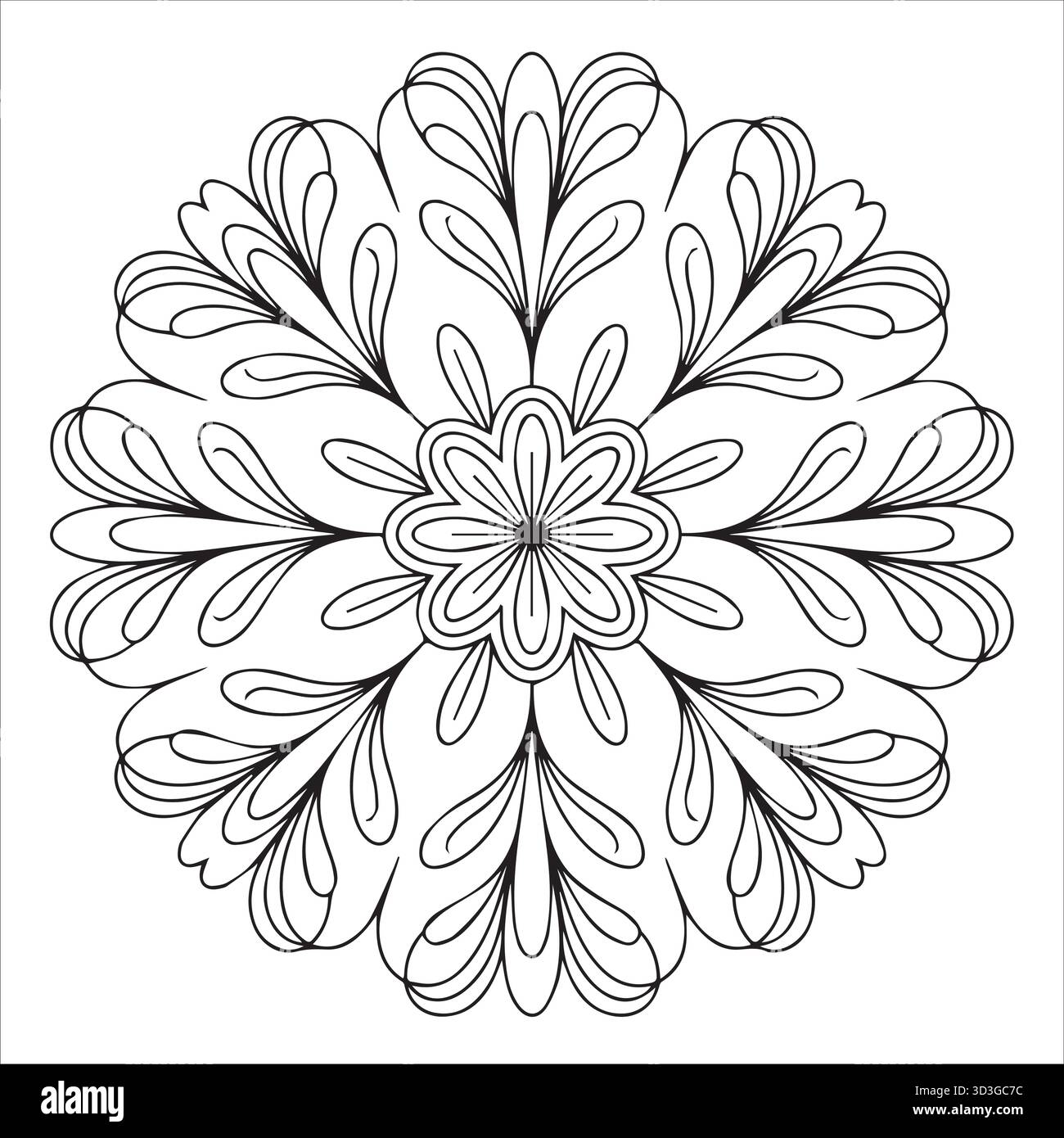 Splendida pagina da colorare Mandala floreale per rilassarsi e distendersi Illustrazione Vettoriale