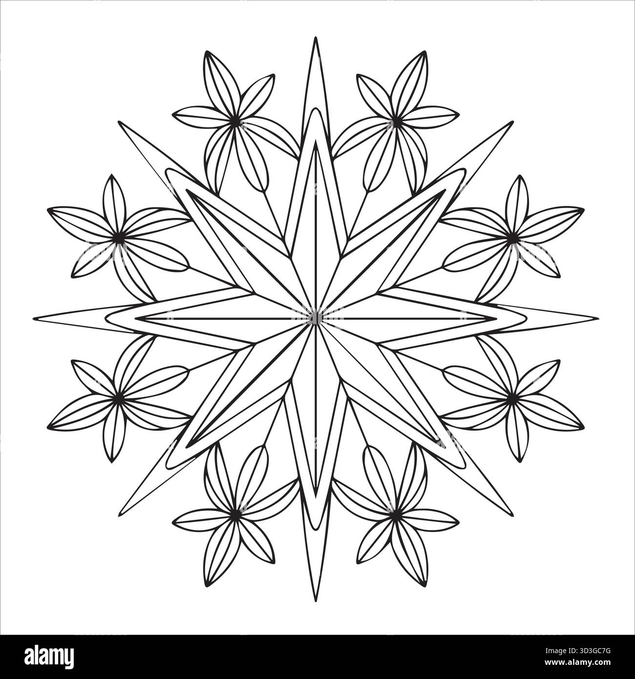 Intricata pagina da colorare Mandala floreale per rilassamento e sollievo dallo stress Illustrazione Vettoriale