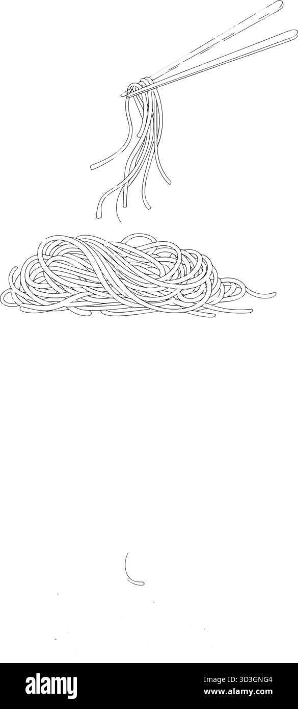 Deliziosi spaghetti caldi serviti con verdure e spezie per un pasto gustoso. Illustrazione Vettoriale