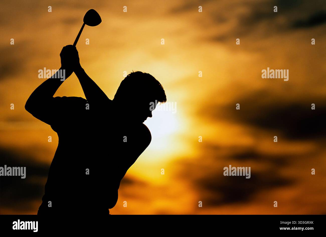 Il Golfer off di rinvio al tramonto. Foto Stock