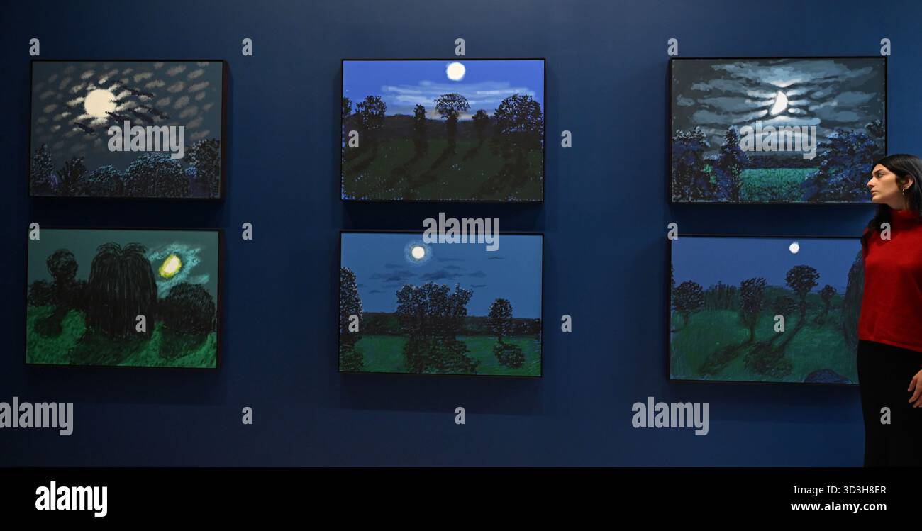 Annely Juda fine Art apre la sua mostra inaugurale domani 7 novembre con opere di David Hockney . La mostra presenterà una serie di nuovi dipinti insieme alla prima presentazione completa nel Regno Unito di opere sulla Luna di Hockney, comprendenti dipinti e dipinti per iPad . Foto Stock