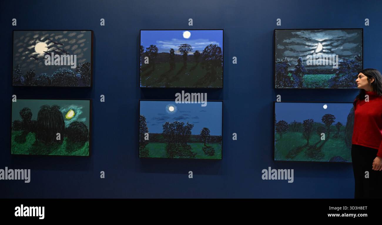 Annely Juda fine Art apre la sua mostra inaugurale domani 7 novembre con opere di David Hockney . La mostra presenterà una serie di nuovi dipinti insieme alla prima presentazione completa nel Regno Unito di opere sulla Luna di Hockney, comprendenti dipinti e dipinti per iPad . Foto Stock