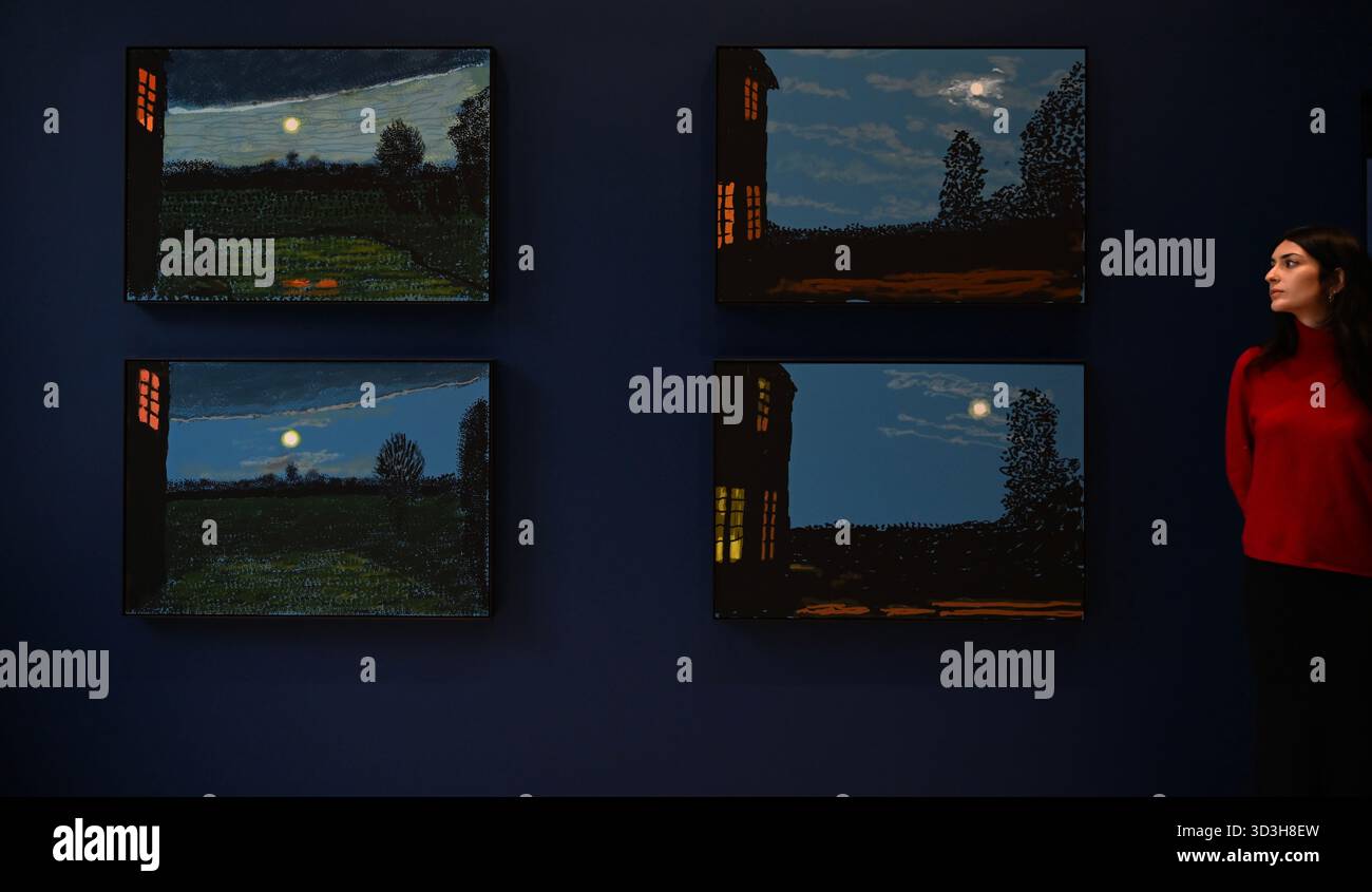 Annely Juda fine Art apre la sua mostra inaugurale domani 7 novembre con opere di David Hockney . La mostra presenterà una serie di nuovi dipinti insieme alla prima presentazione completa nel Regno Unito di opere sulla Luna di Hockney, comprendenti dipinti e dipinti per iPad . Foto Stock