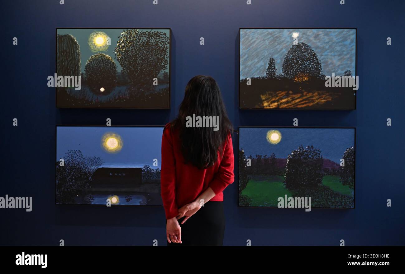 Annely Juda fine Art apre la sua mostra inaugurale domani 7 novembre con opere di David Hockney . La mostra presenterà una serie di nuovi dipinti insieme alla prima presentazione completa nel Regno Unito di opere sulla Luna di Hockney, comprendenti dipinti e dipinti per iPad . Foto Stock