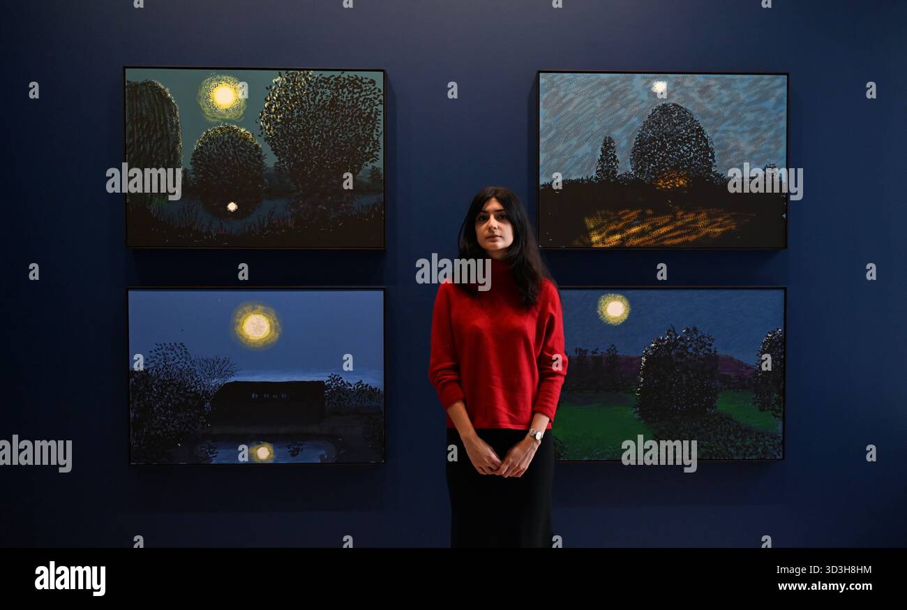 Annely Juda fine Art apre la sua mostra inaugurale domani 7 novembre con opere di David Hockney . La mostra presenterà una serie di nuovi dipinti insieme alla prima presentazione completa nel Regno Unito di opere sulla Luna di Hockney, comprendenti dipinti e dipinti per iPad . Foto Stock