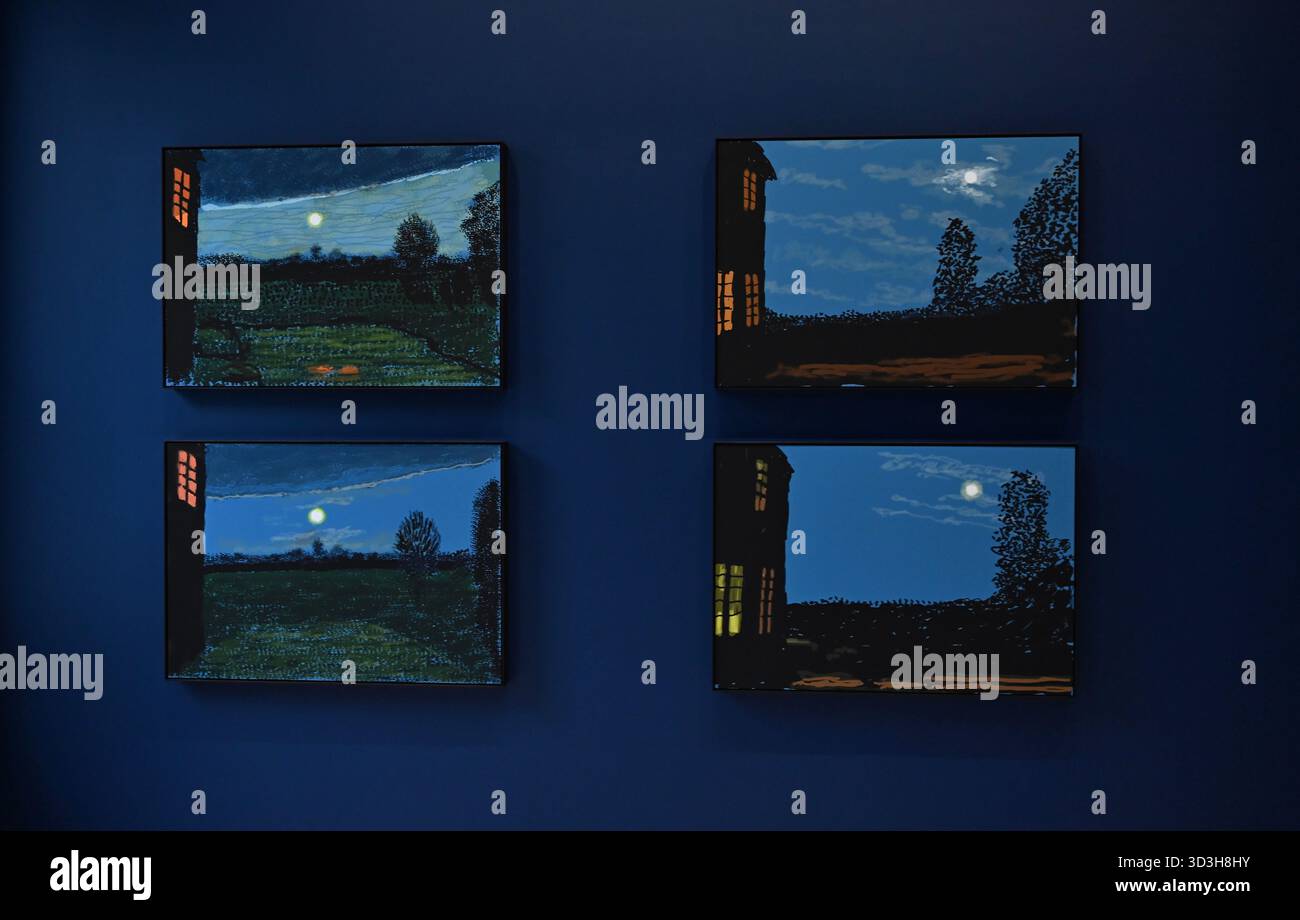 Annely Juda fine Art apre la sua mostra inaugurale domani 7 novembre con opere di David Hockney . La mostra presenterà una serie di nuovi dipinti insieme alla prima presentazione completa nel Regno Unito di opere sulla Luna di Hockney, comprendenti dipinti e dipinti per iPad . Foto Stock