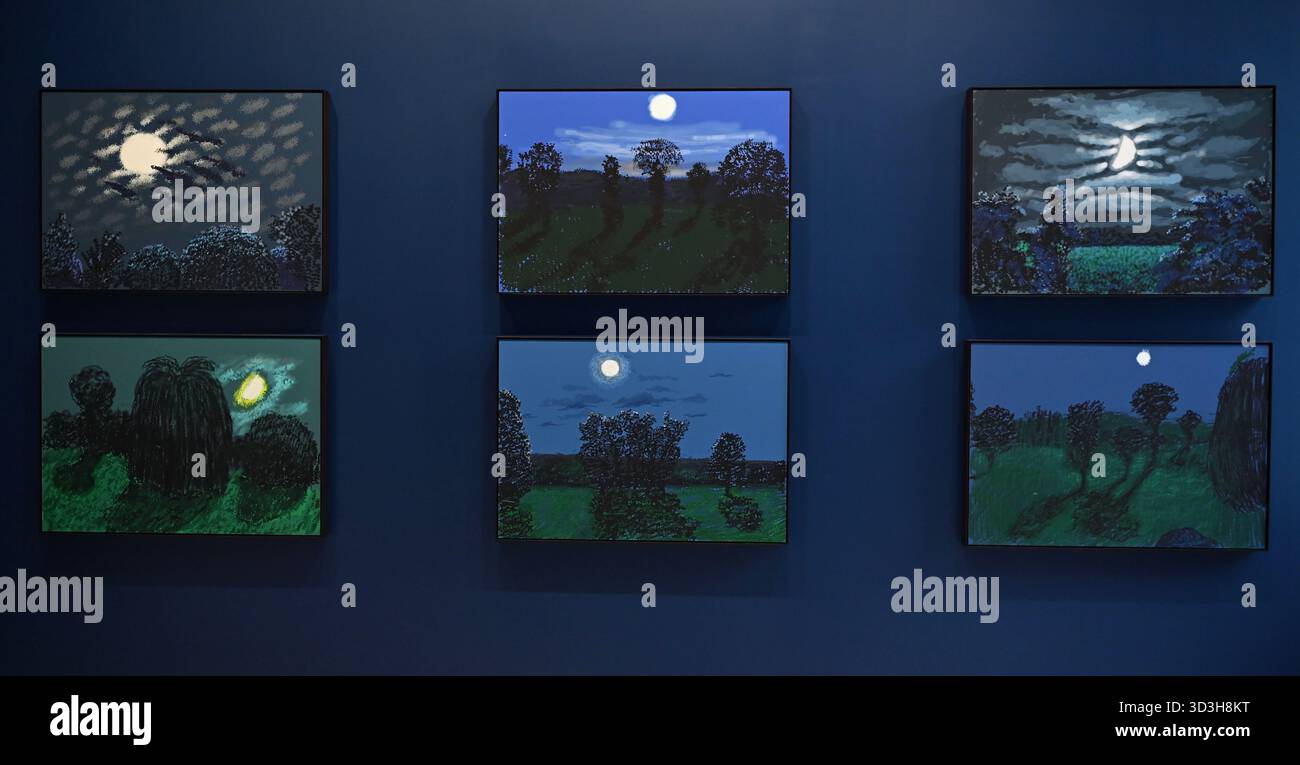Annely Juda fine Art apre la sua mostra inaugurale domani 7 novembre con opere di David Hockney . La mostra presenterà una serie di nuovi dipinti insieme alla prima presentazione completa nel Regno Unito di opere sulla Luna di Hockney, comprendenti dipinti e dipinti per iPad . Foto Stock