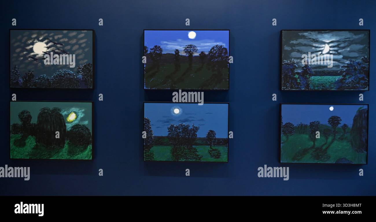 Annely Juda fine Art apre la sua mostra inaugurale domani 7 novembre con opere di David Hockney . La mostra presenterà una serie di nuovi dipinti insieme alla prima presentazione completa nel Regno Unito di opere sulla Luna di Hockney, comprendenti dipinti e dipinti per iPad . Foto Stock