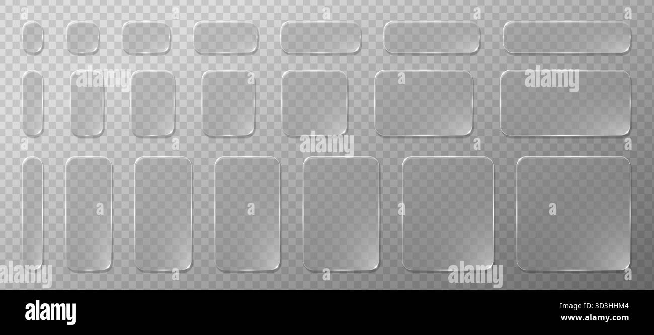 Set di interfaccia utente futuristico per morfismo in vetro con riflessi fluidi e trasparenza liquida. Elementi lucidi in vetro 3D ideali per la progettazione UX, modelli di app o Illustrazione Vettoriale