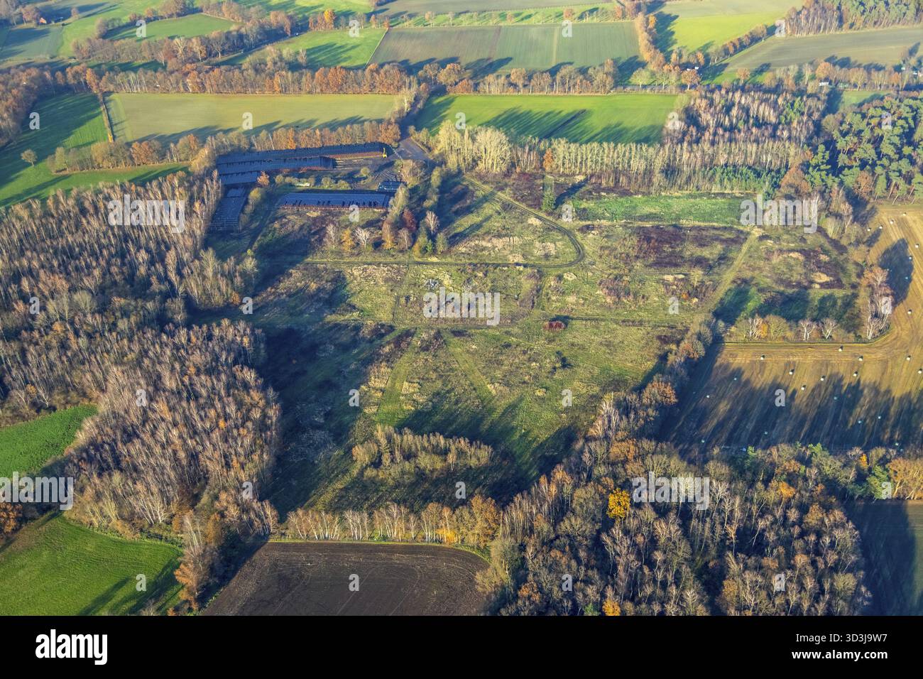 Veduta aerea, Wulfen Shaft, magazzino per tubazioni per il gasdotto Zeelink da Aquisgrana a Legden, Dorsten, regione della Ruhr, Renania settentrionale-Vestfalia, Foto Stock