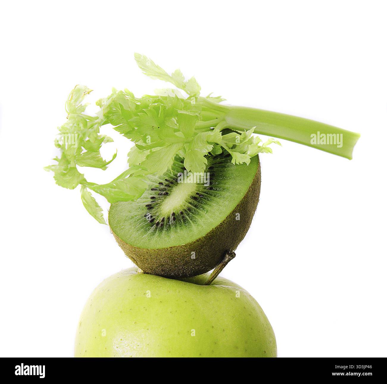 Cibo, sedano, kiwi con mele da vicino Foto Stock