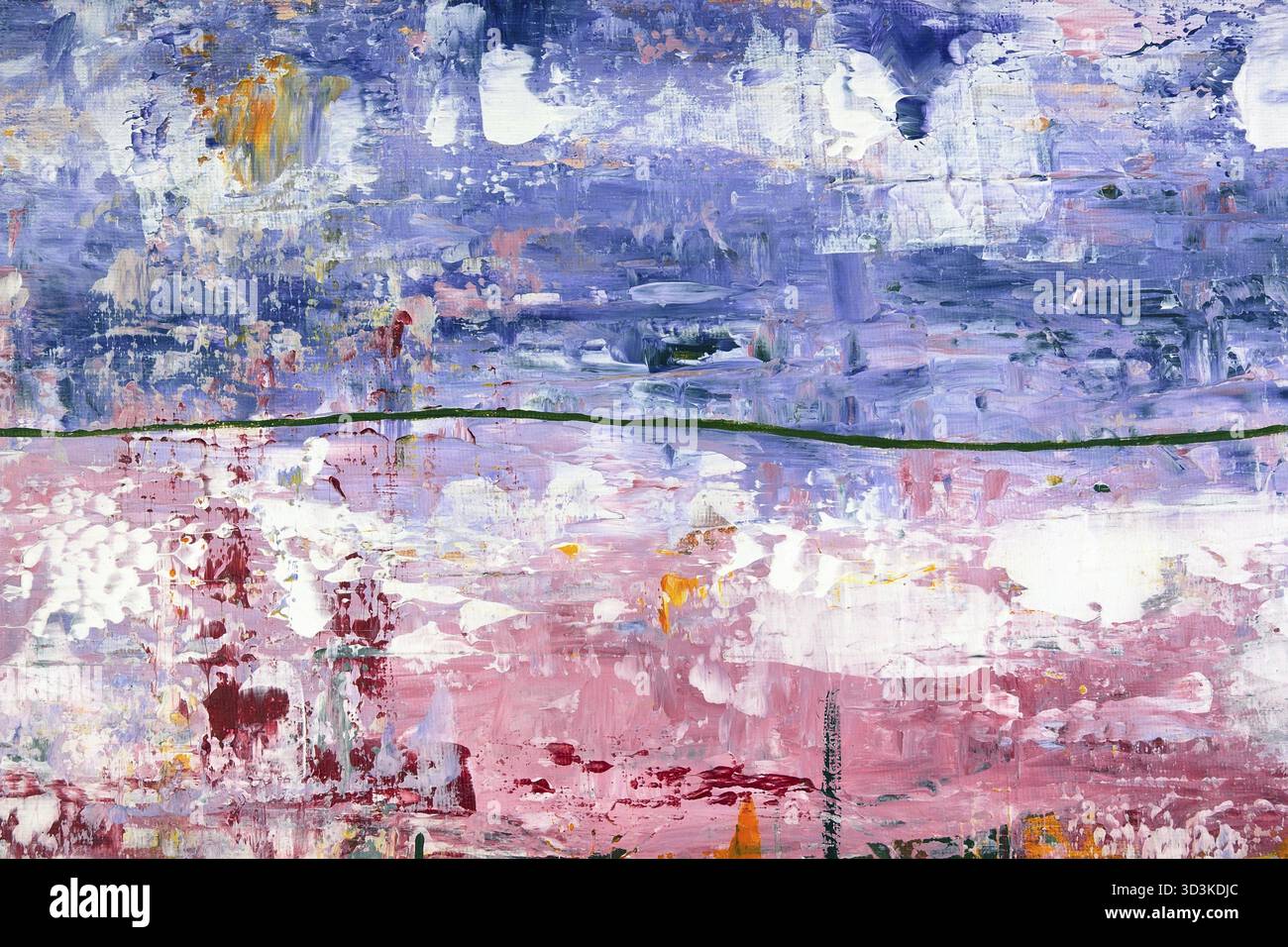 La linea verde divide gli universi blu e rosa femminile dell'uomo. Concetto di scadenza astratta. Illustrazione in acrilico artigianale su tela Foto Stock