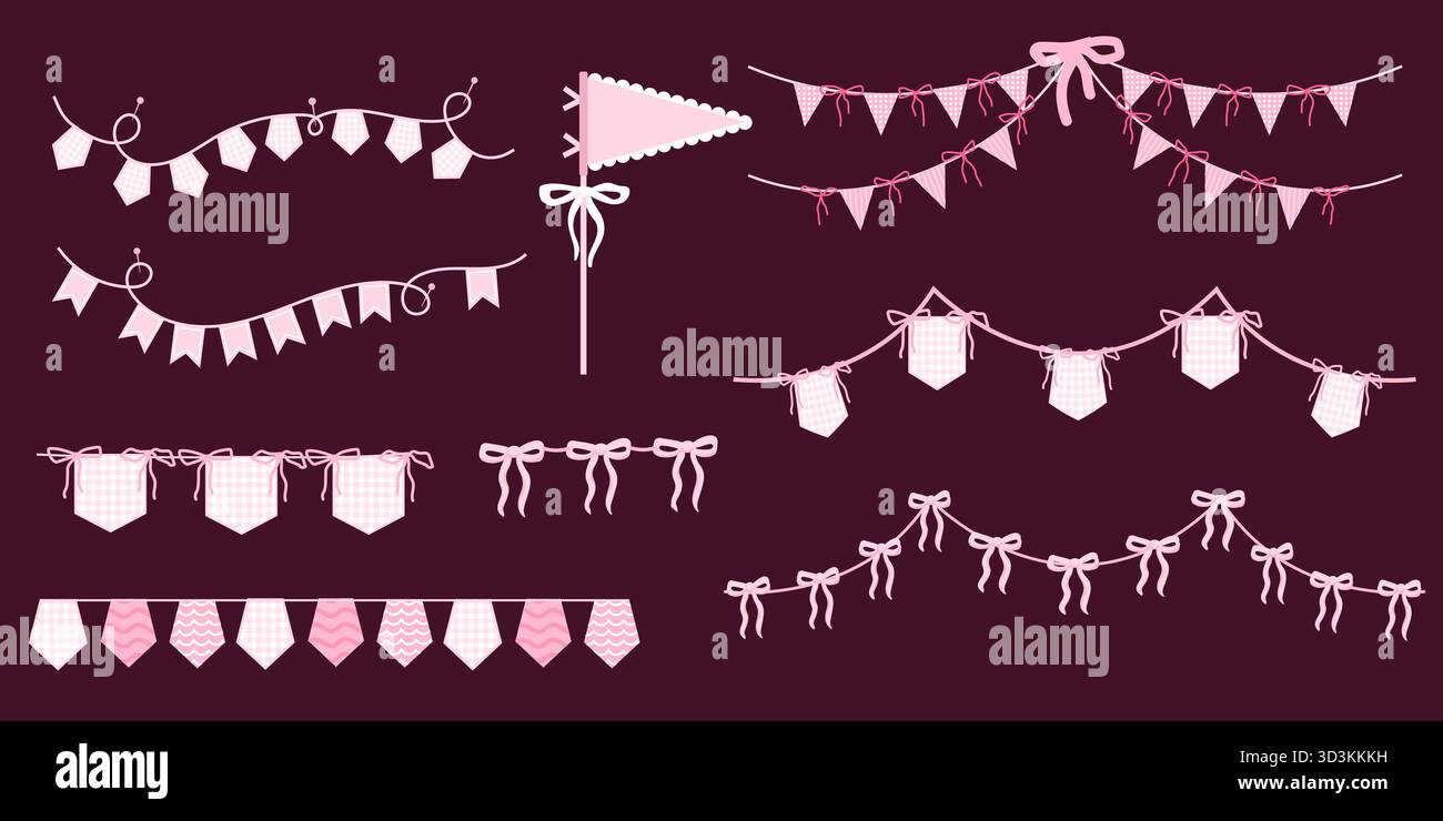 Stravagante pennant rosa garland Illustrazione Vettoriale
