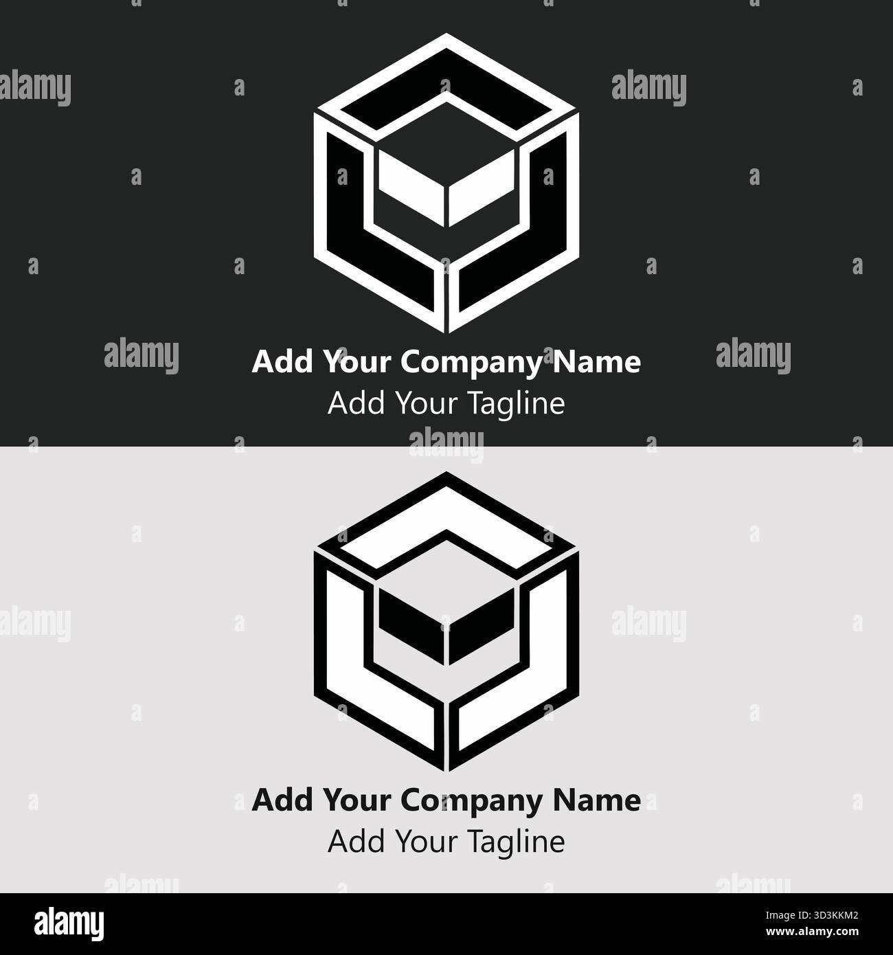 Logo isometrico minimale con linee geometriche pulite ed effetto illusione 3D. Ideale per studi tecnologici, di branding di startup o di architettura. Illustrazione Vettoriale