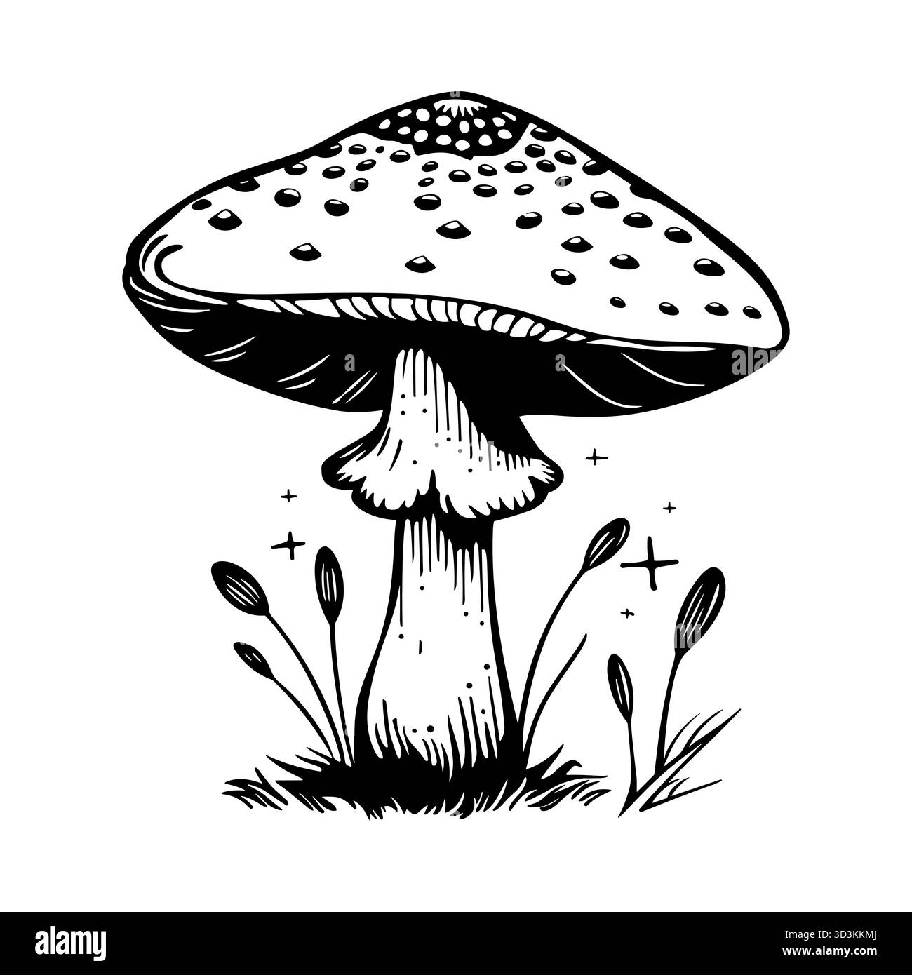 Elemento di design allucinogeno del vettore dei funghi. Fungo velenoso Amanita disegnato a mano. Icona autunno scarabocchio Illustrazione Vettoriale