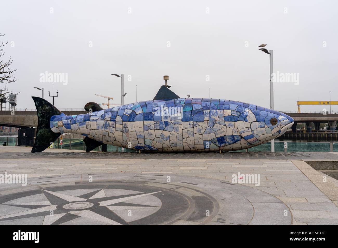 La scultura Big Fish al Donegall Quay di Belfast, Irlanda del Nord. Foto Stock