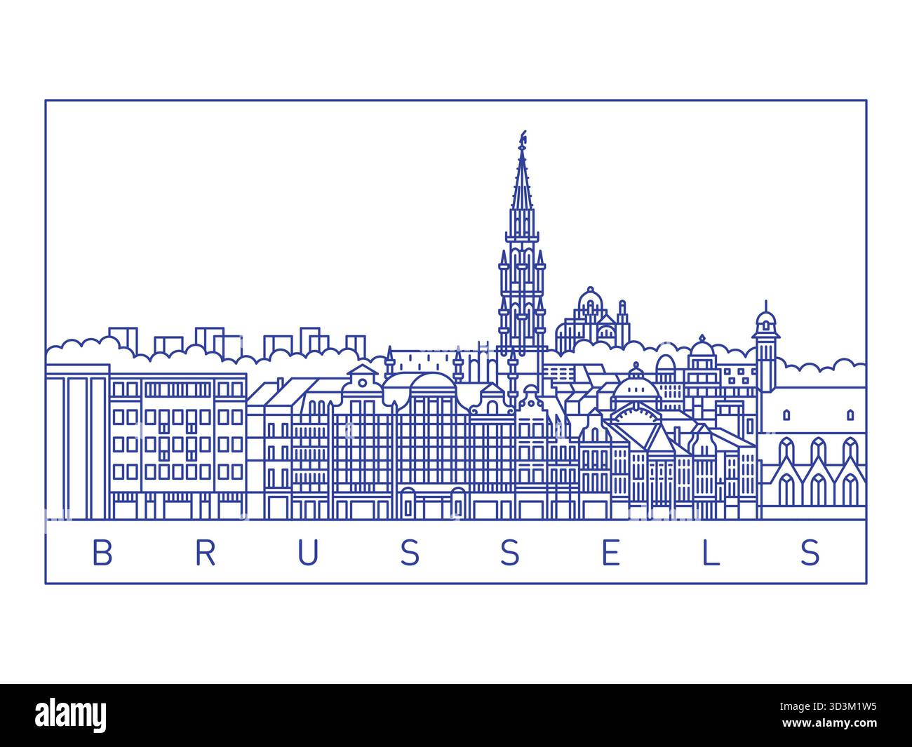 Illustrazione vettoriale dello skyline di Bruxelles. Paesaggio urbano in linea d'arte Illustrazione Vettoriale