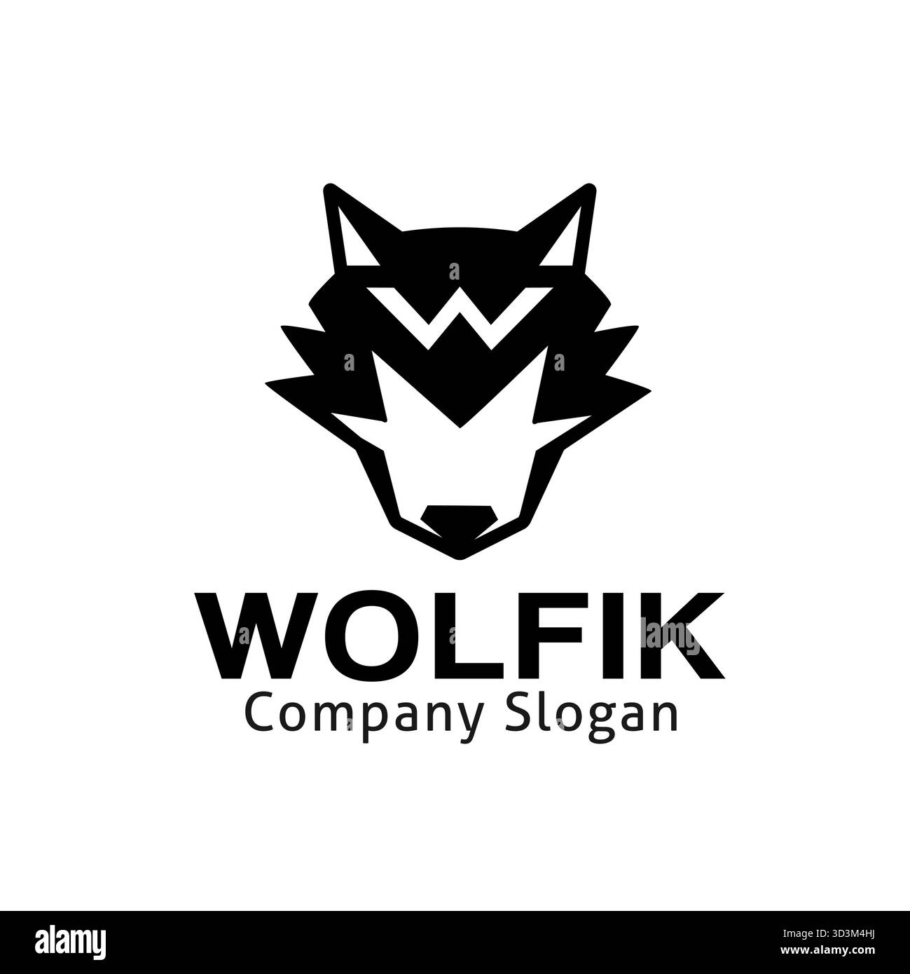 Moderno logo della testa di lupo lettera alfabetica con simbolo del disegno vettoriale della testa predatrice Illustrazione Vettoriale