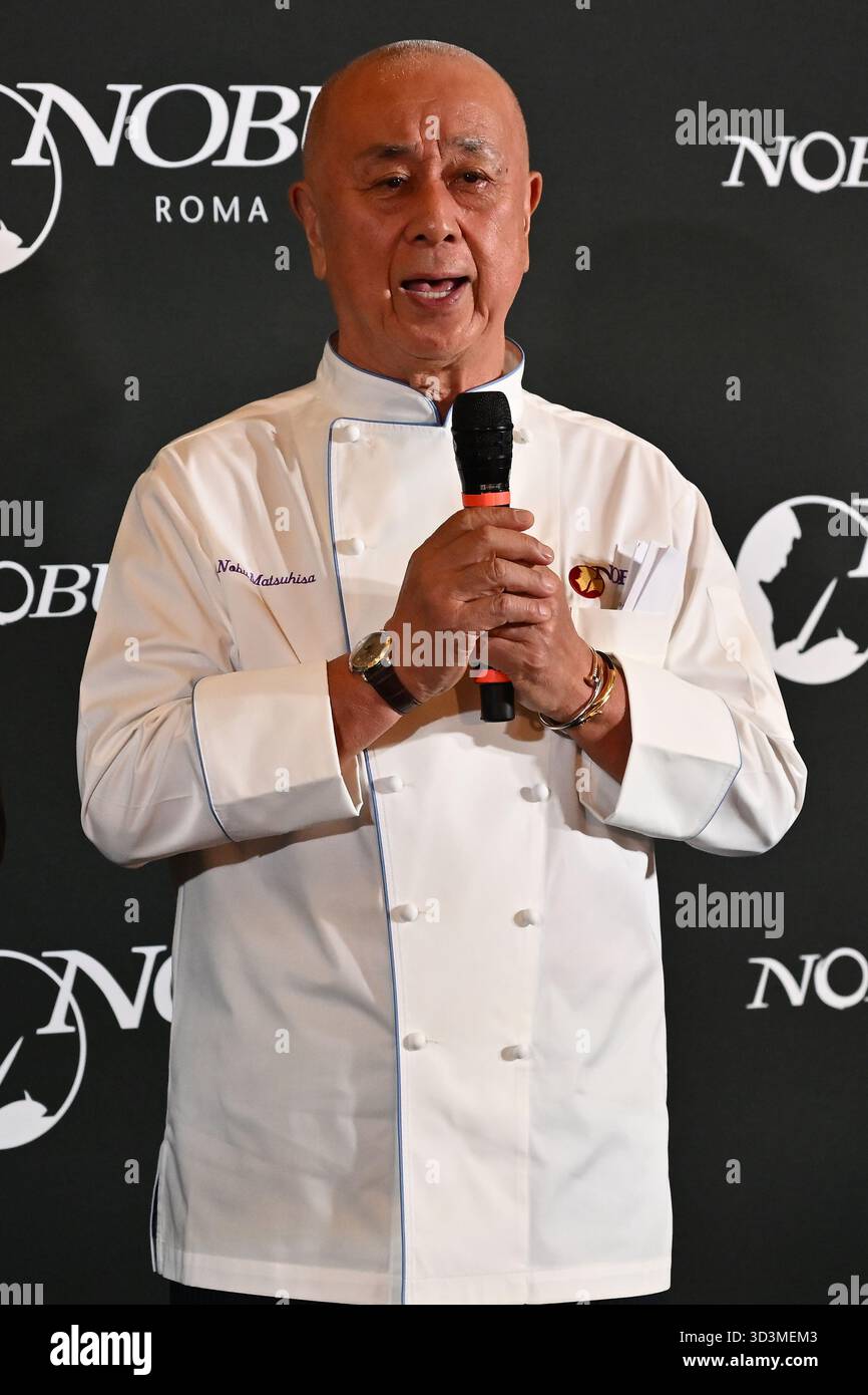 Nobu Matsuhisa partecipa all'inaugurazione del Nobu Hotel Rome il 6 novembre 2025 a Roma Foto Stock