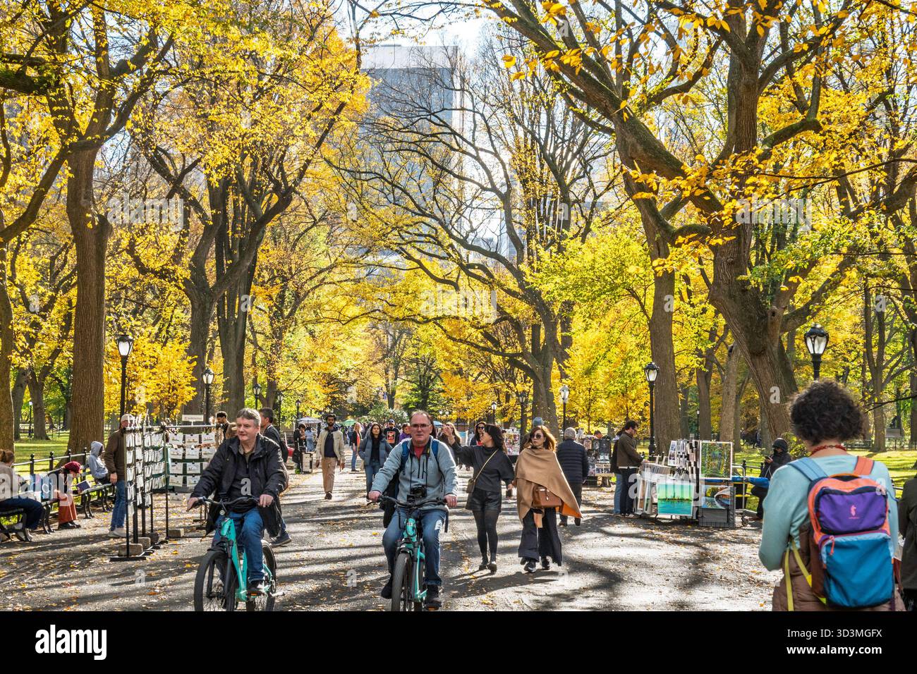 I turisti potranno trascorrere un pomeriggio autunnale a Central Park sulla panoramica Poets Walk, 2025, New York City, Stati Uniti Foto Stock