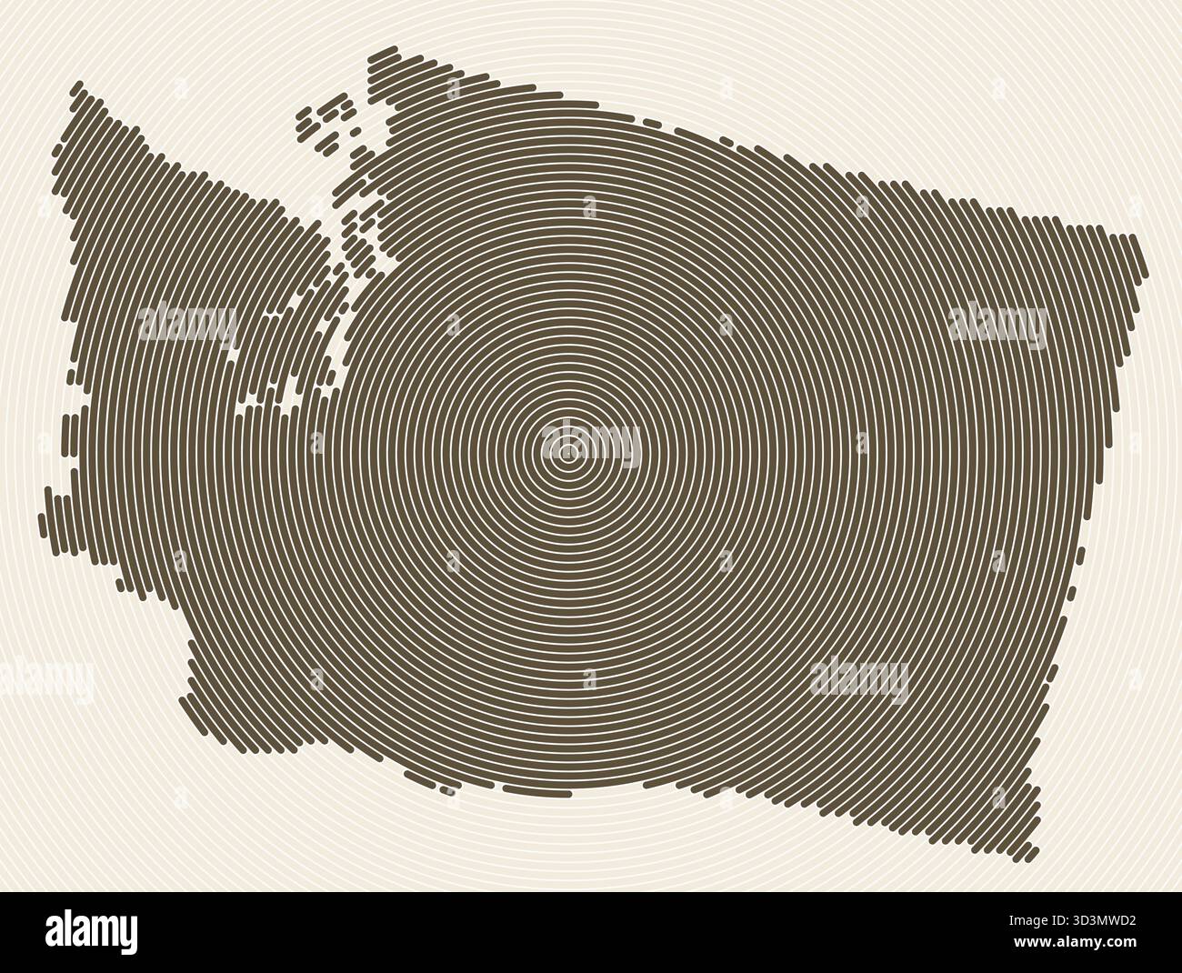 Anelli a forma di Washington. Mappa di stato formata da cerchi impilati. Design della forma del confine di Washington. Incredibile illustrazione vettoriale. Illustrazione Vettoriale