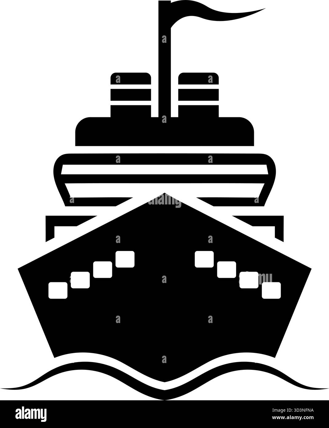 Icona nave da crociera | silhouette vettoriale vista frontale | grafica Ocean Liner | simbolo di viaggio e trasporto marittimo Illustrazione Vettoriale