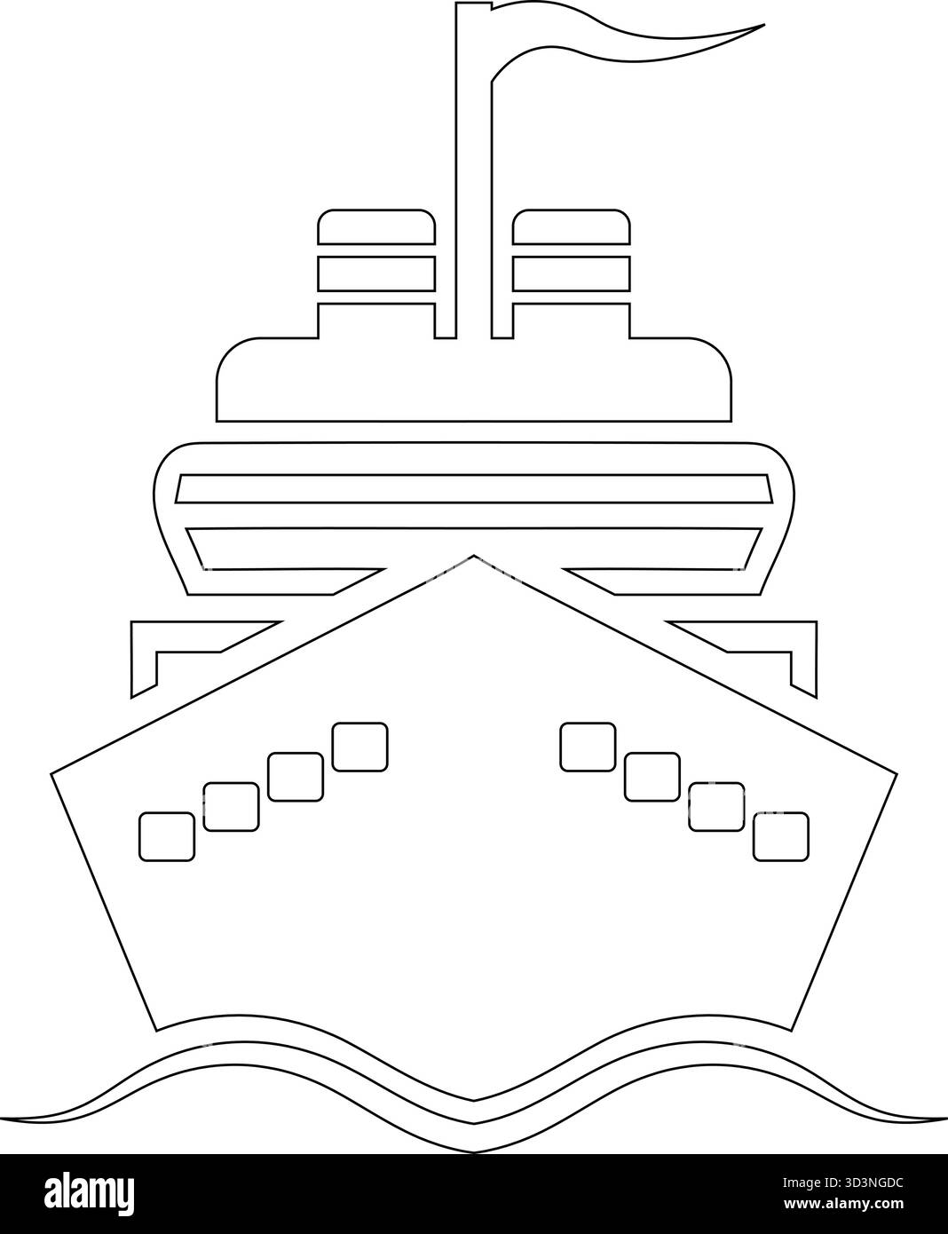 Icona del profilo della nave da crociera | grafica vettoriale | pagina da colorare | simbolo di viaggio e trasporto | Vista frontale Illustrazione Vettoriale