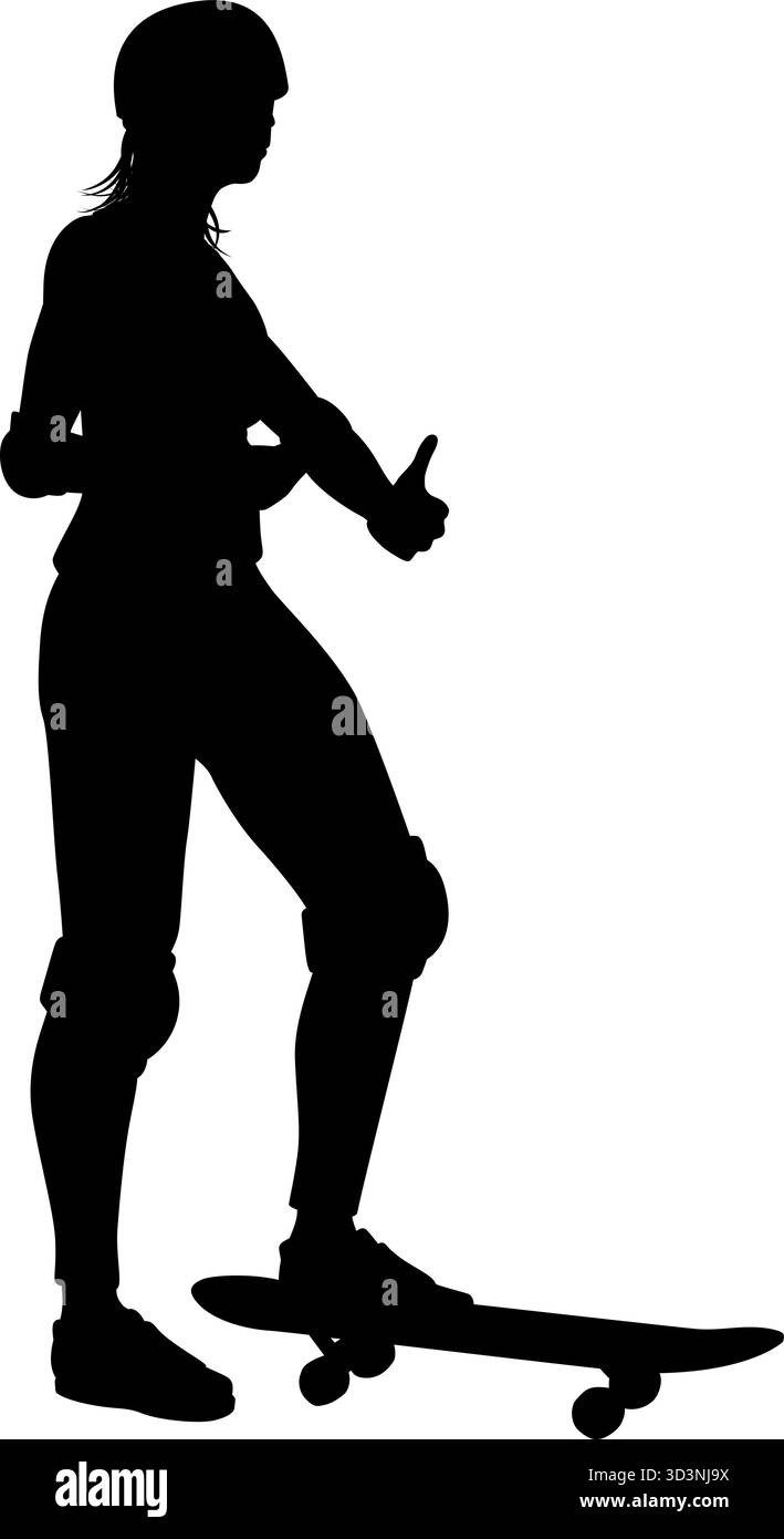 Donna silhouette femmina skateboarder ragazza Illustrazione Vettoriale