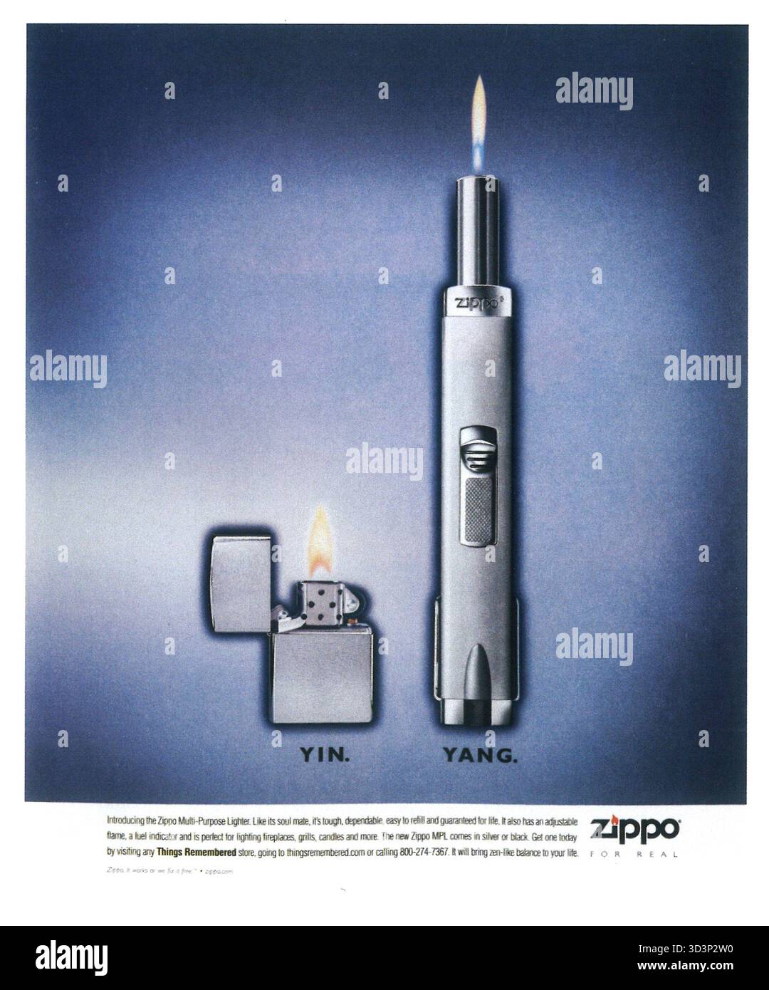 2002 accendino antivento Zippo e Zippo Multi-Purpose Lighter (MPL) ad, yin e yang concept Foto Stock