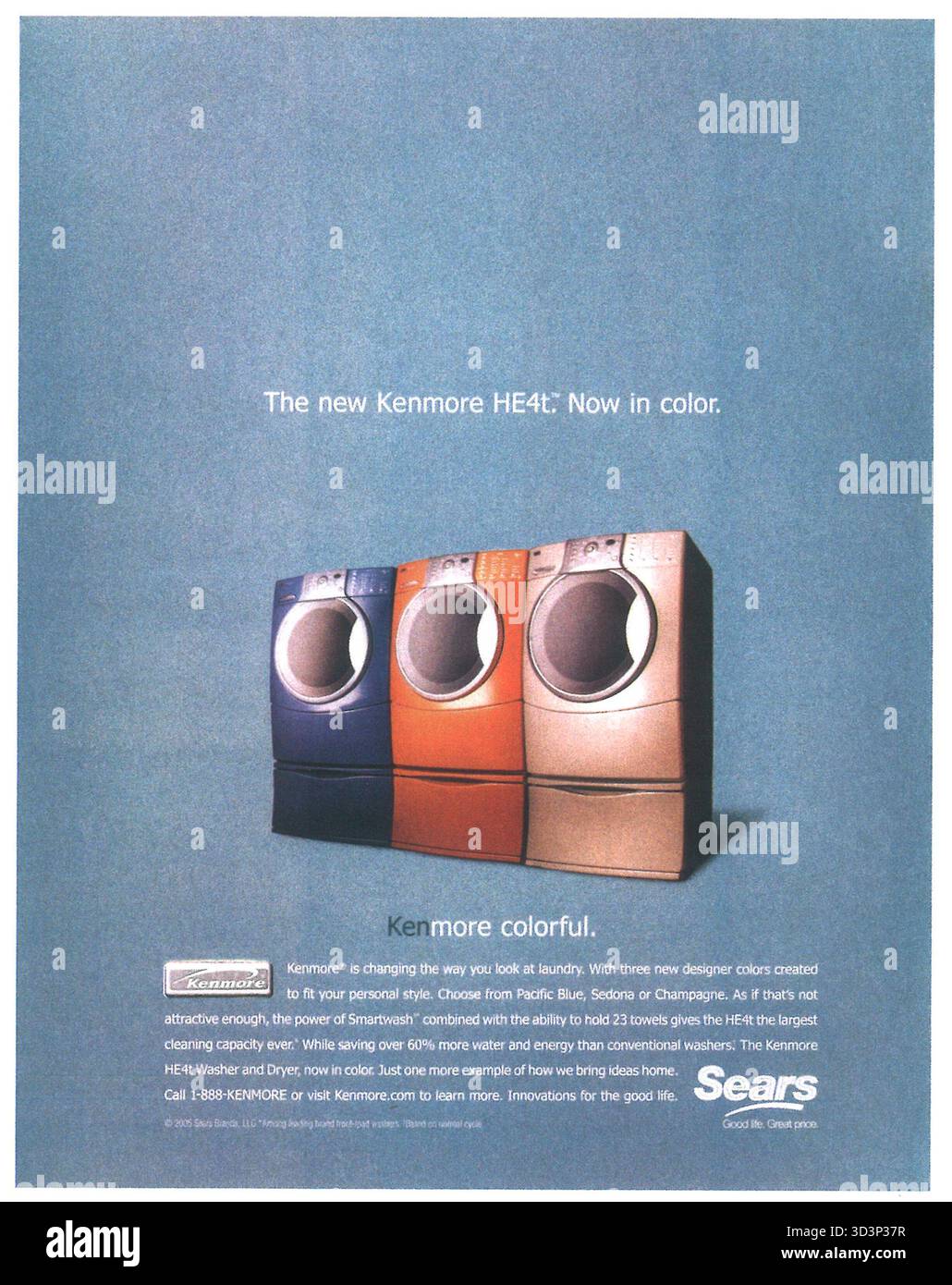 Annuncio Sears 2005 con set di lavatrici e asciugatrici Kenmore Elite HE4t Foto Stock