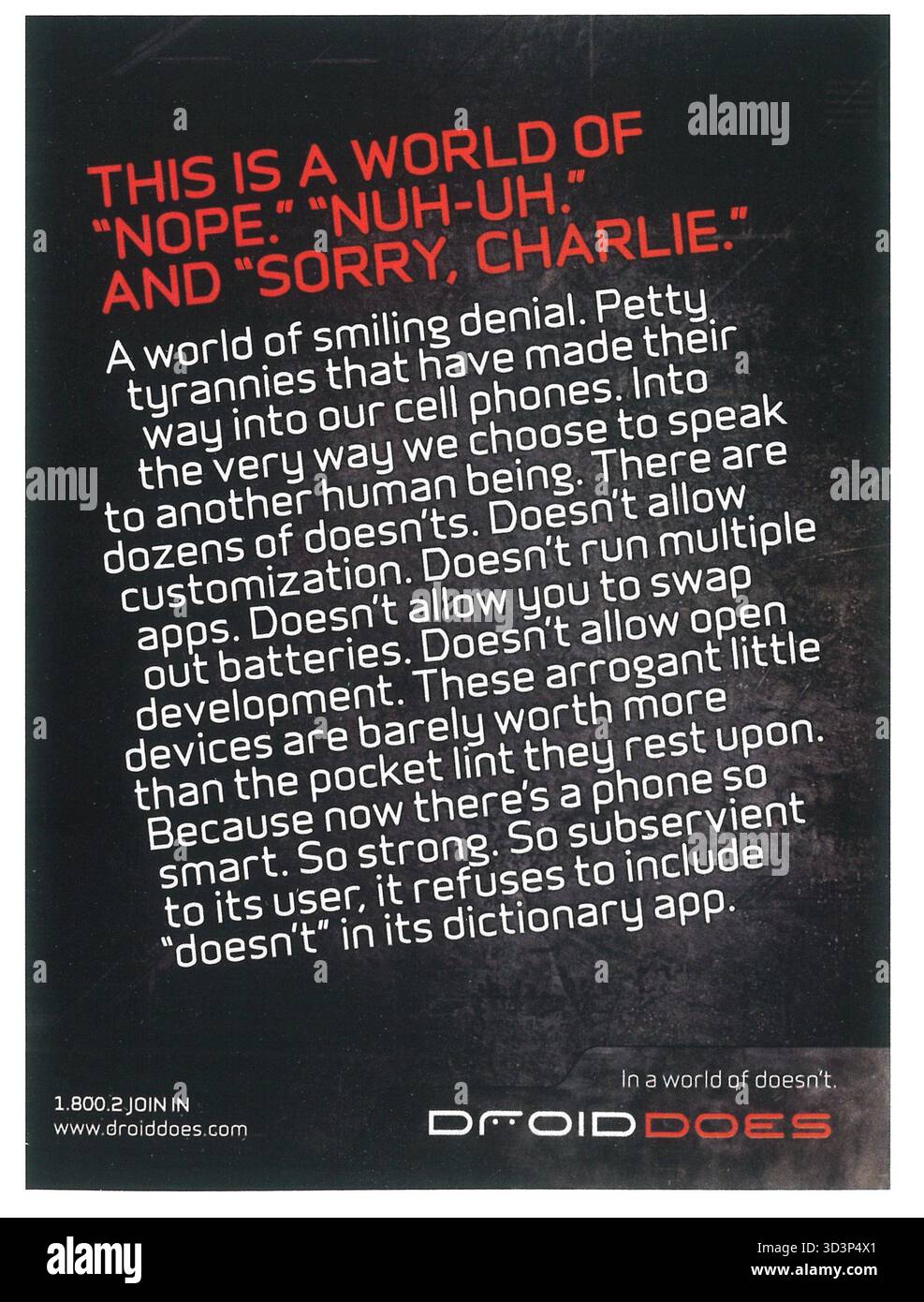 2009 annuncio Motorola, "in un mondo di cose da fare, Droid fa" Foto Stock