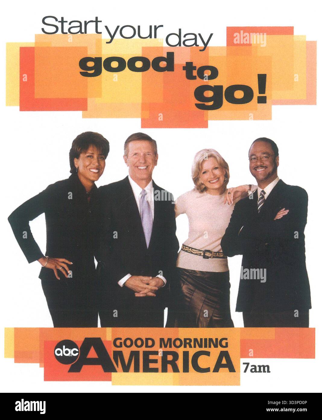 2000 Good Morning America GMA ABC Morning news program ad feat. Robin Roberts, Charlie Gibson, Diane Sawyer, Tony Perkins Foto Stock