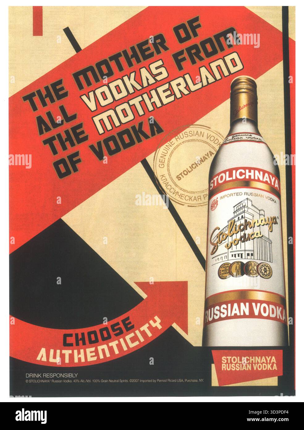 2007 Stolichnaya Russian Vodka ad, "la madre di tutte le vodka dalla patria della vodka". Foto Stock