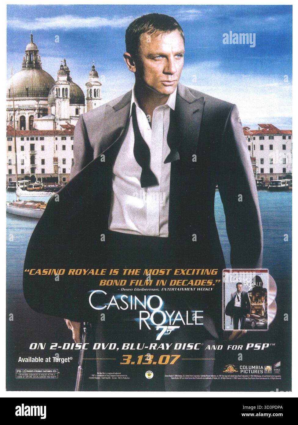 2006 Casino Royale DVD e Blu-Ray pubblicità statunitense con l'attore Daniel Craig in Venice, diretto da Martin Campbell Foto Stock