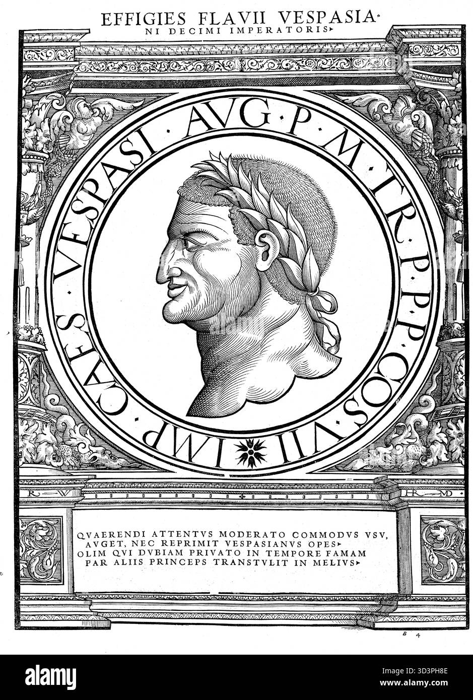 Vespasiano (Falacrinae, 17 novembre 9 – Aquae Cutiliae, 23 giugno 79) è stato un imperatore romano dal 1 luglio 69 fino alla sua morte. Il suo nome di nascita era Tito Flavio Vespasiano; come imperatore, usò il nome Imperatore Cesare Vespasiano Augusto. Riproduzione autentica e restaurata digitalmente da un originale del XIX secolo. Data di registrazione non indicata." Foto Stock